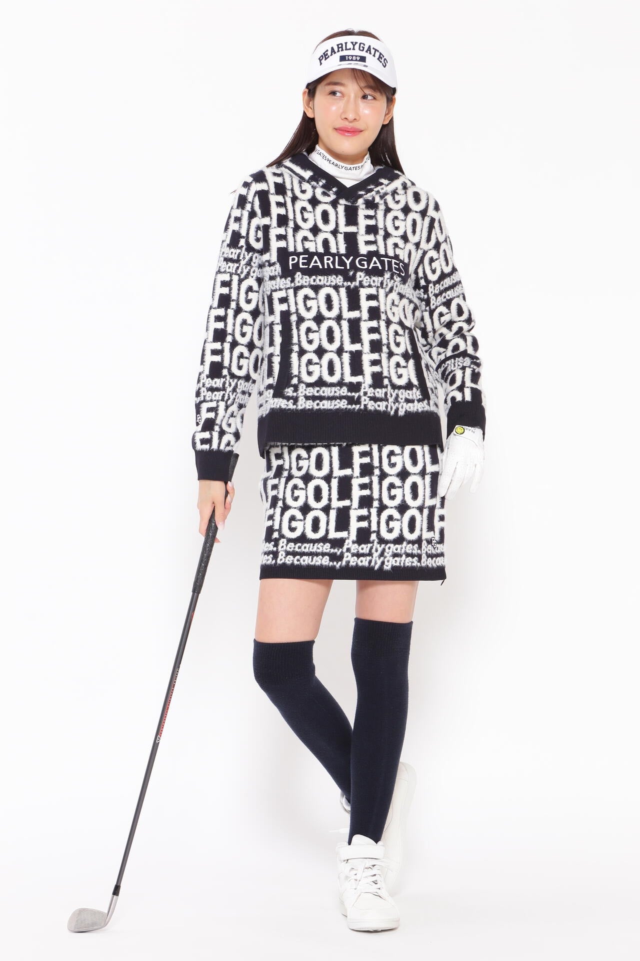 GOLF柄ジャガード ニットスカート <GOLFロゴ>