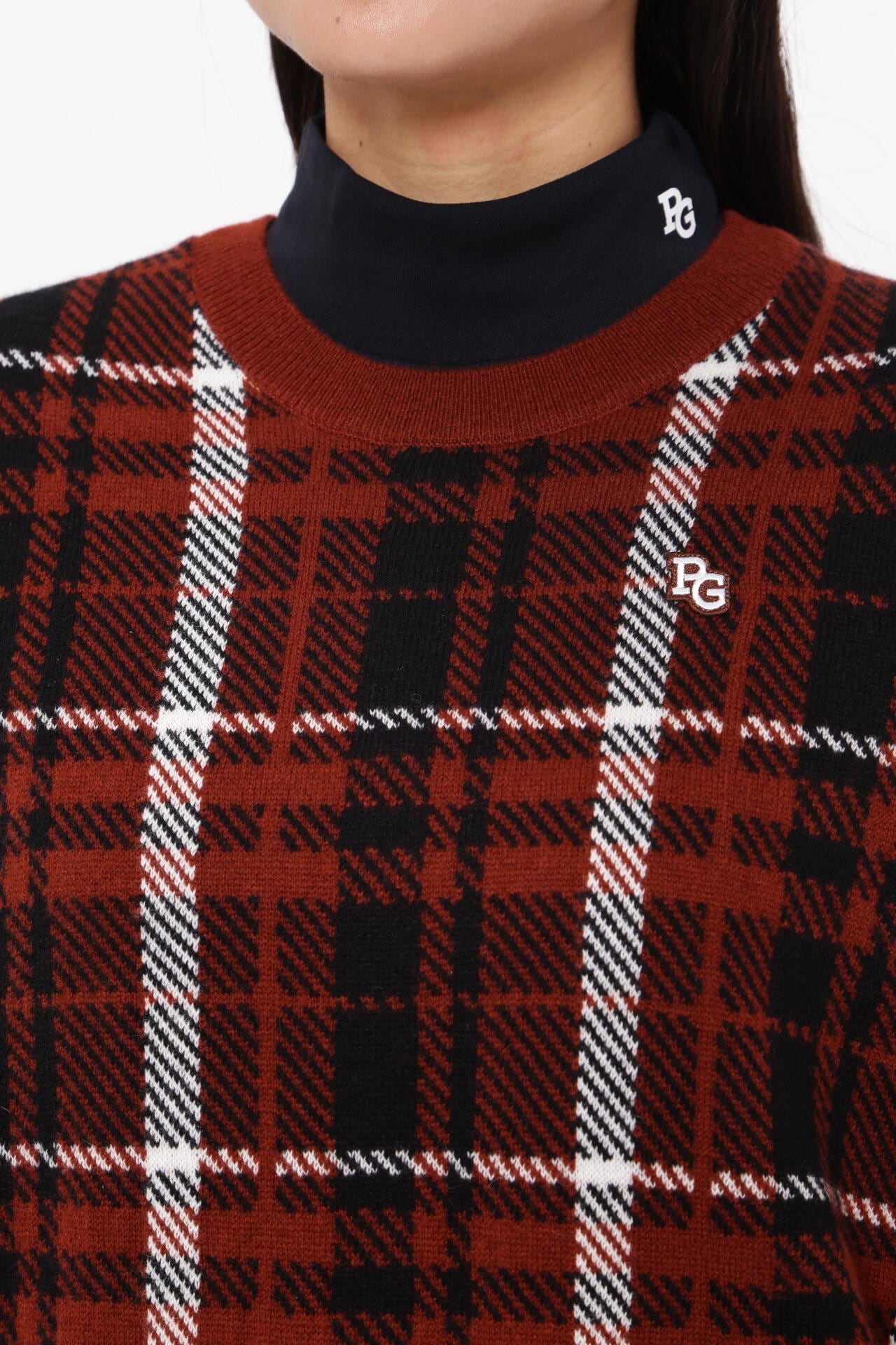 カシミア天竺 クルーネックニットプルオーバー <CHECKシリーズ>