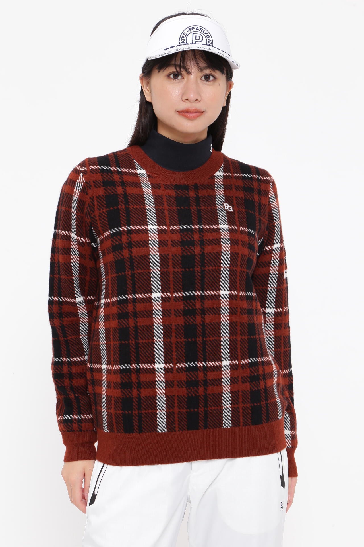 パーリーゲイツ ニットセーター チェック ブラックウォッチ 茶色 ブラウン パーリーゲイツ ニットセーター チェック ブラックウォッチ 茶色