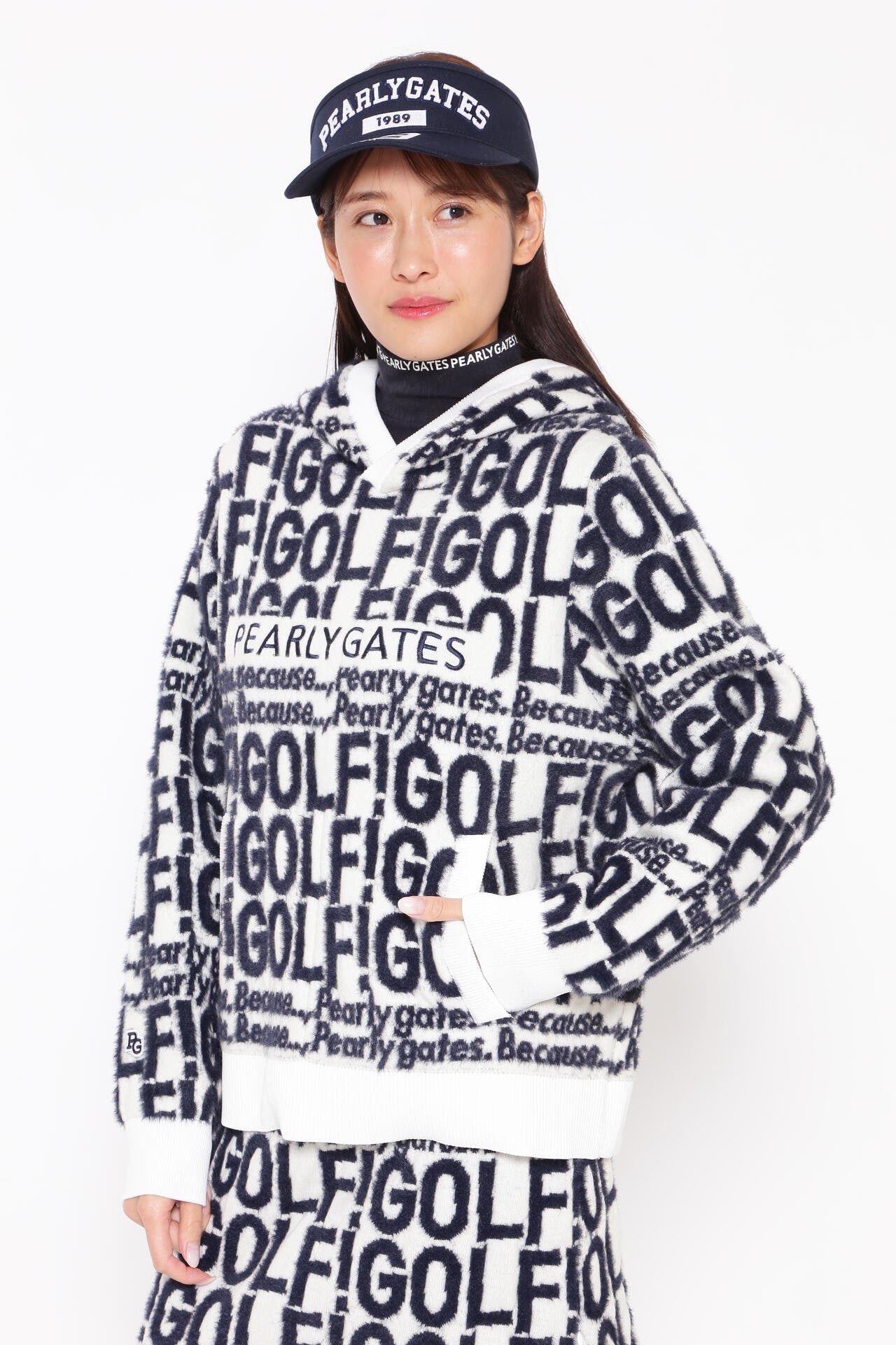 GOLF柄ジャガード ニットフーディプルオーバー <GOLFロゴ>