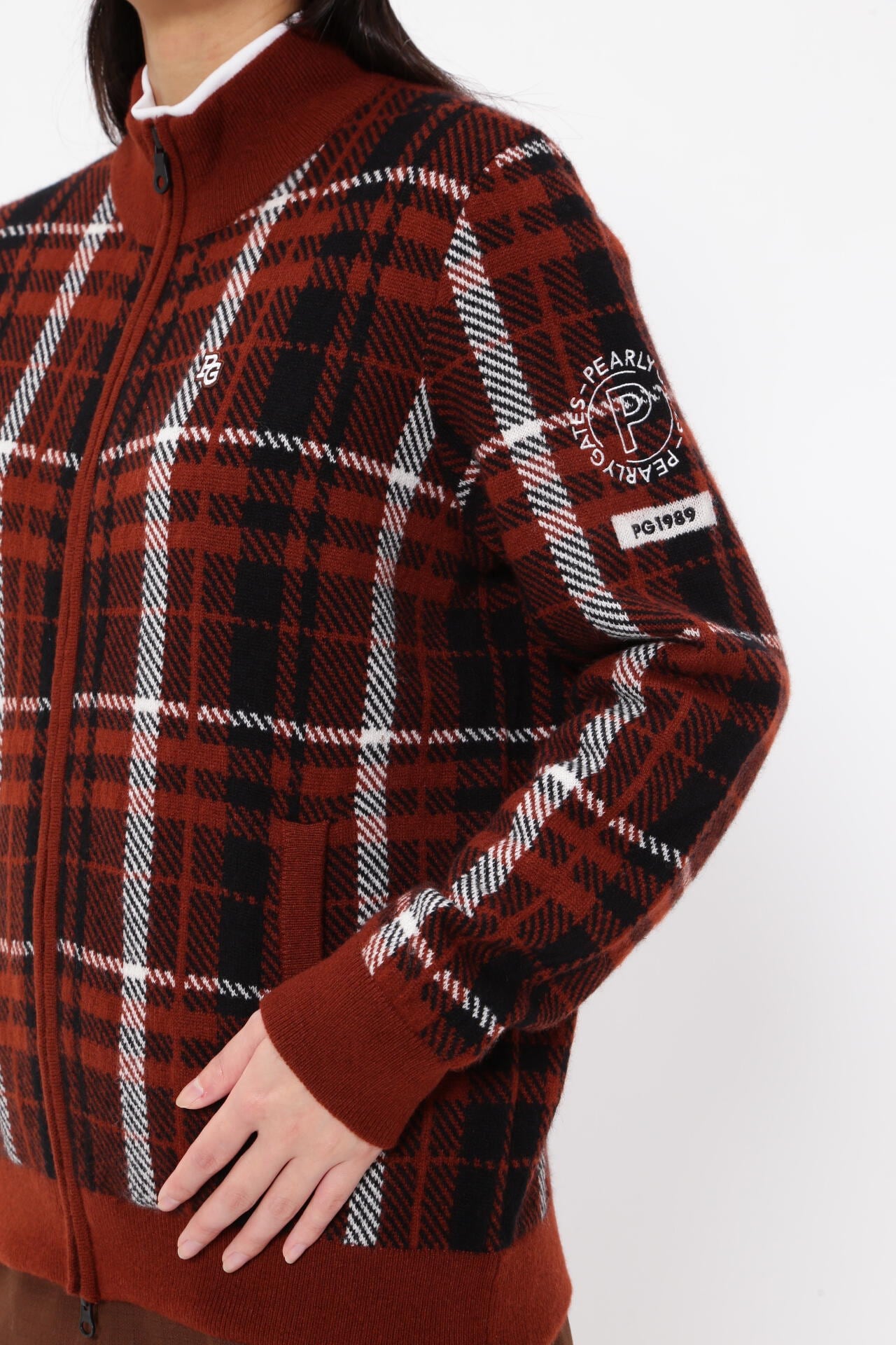 カシミヤ天竺 フルジップニットジャケット <CHECKシリーズ>