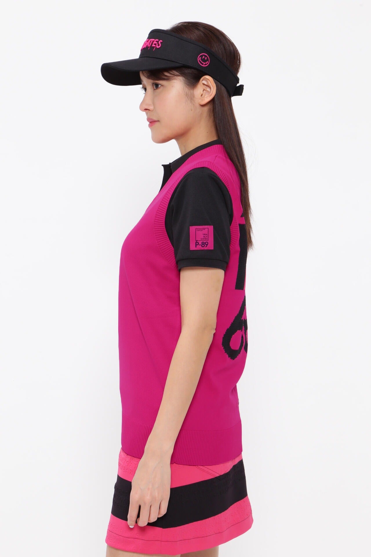 光栓50 Vネックニットベストプルオーバー <Pink with BLACK>