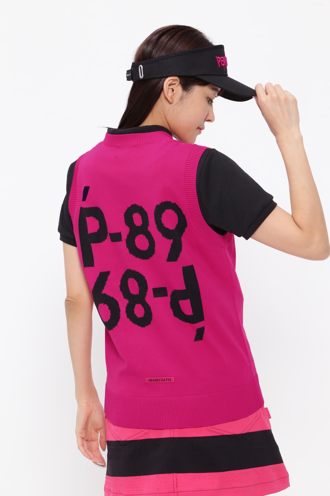 光栓50 Vネックニットベストプルオーバー <Pink with BLACK>