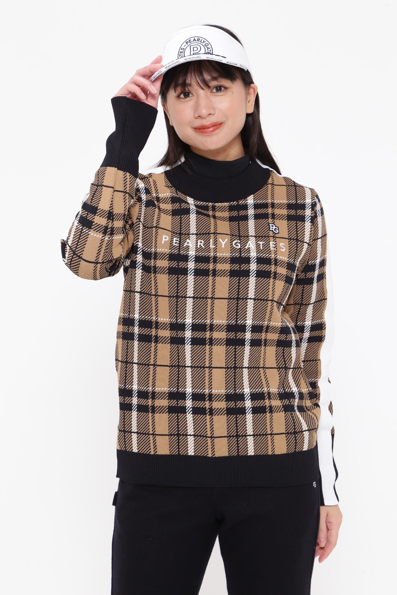 モックネックニットプルオーバー <CHECKシリーズ>