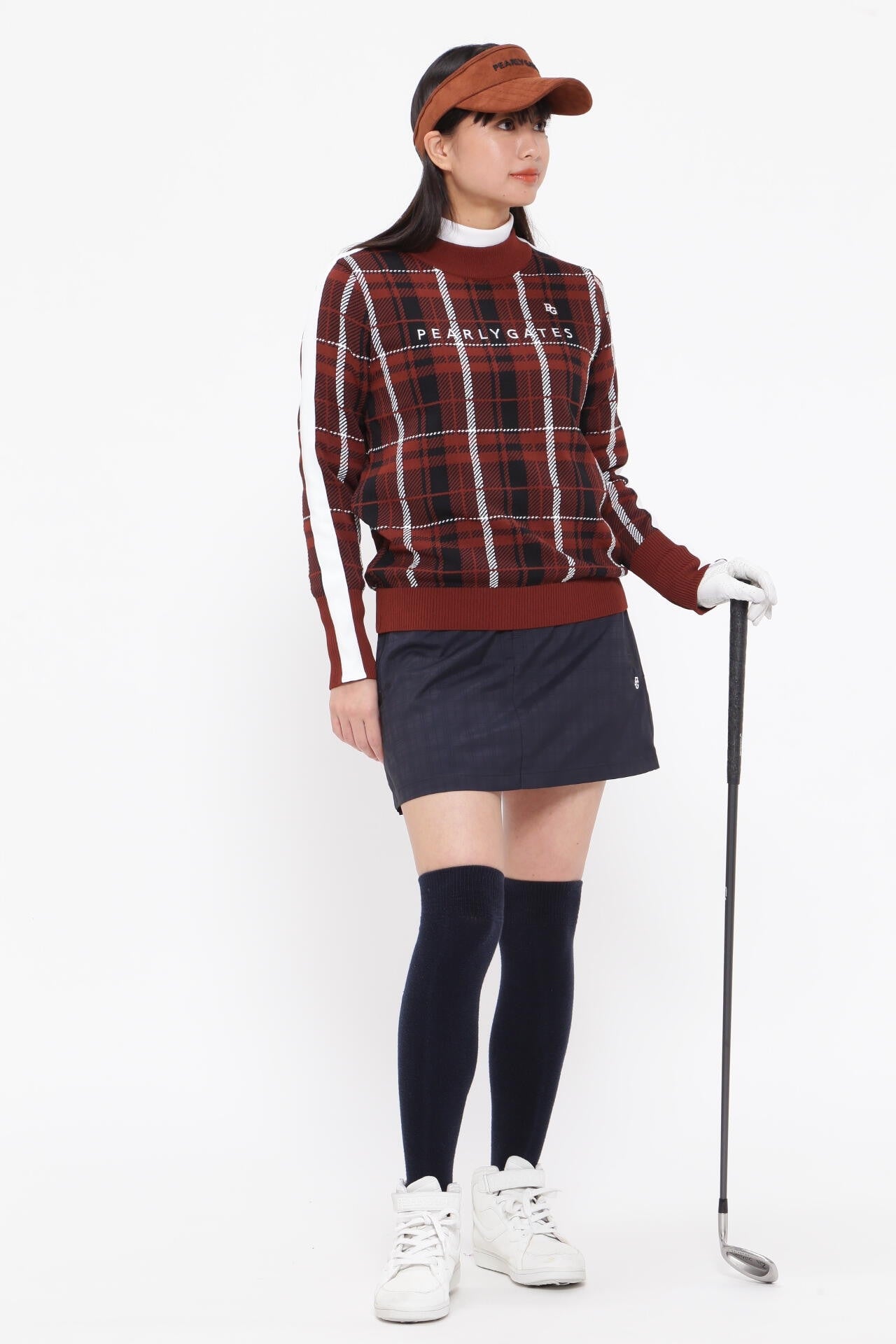 モックネックニットプルオーバー <CHECKシリーズ>