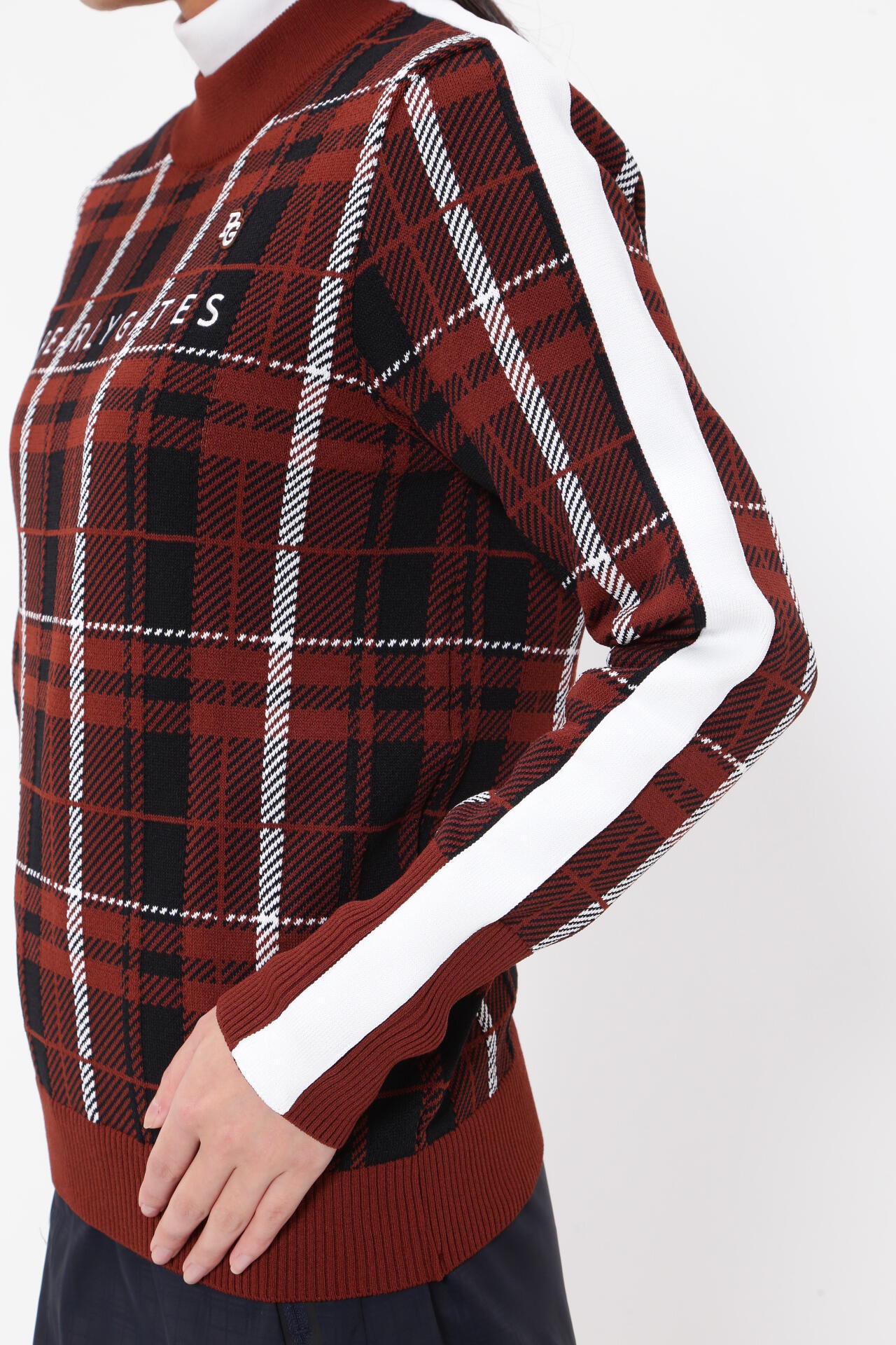 モックネックニットプルオーバー <CHECKシリーズ>
