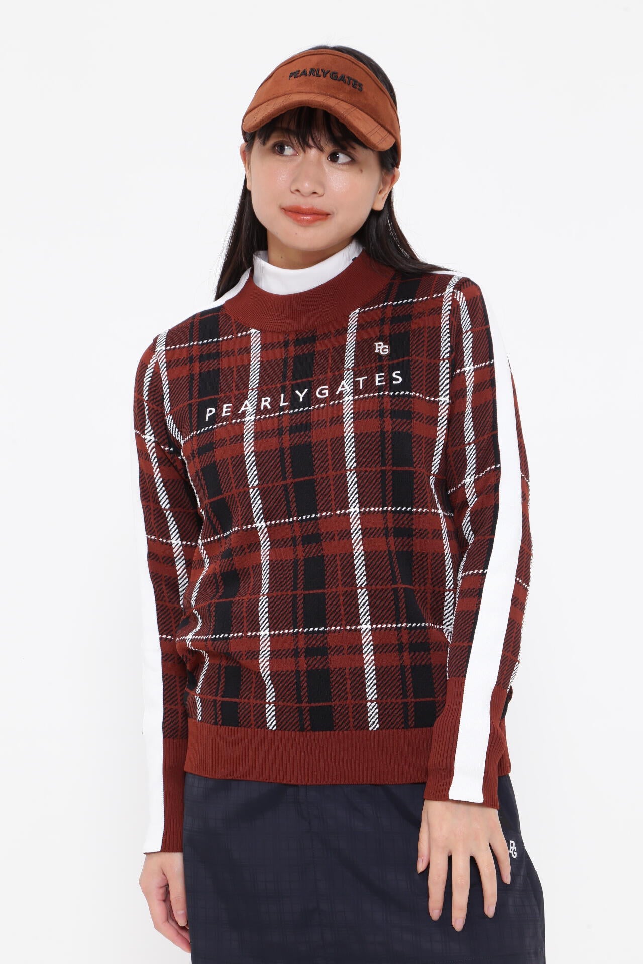モックネックニットプルオーバー <CHECKシリーズ>