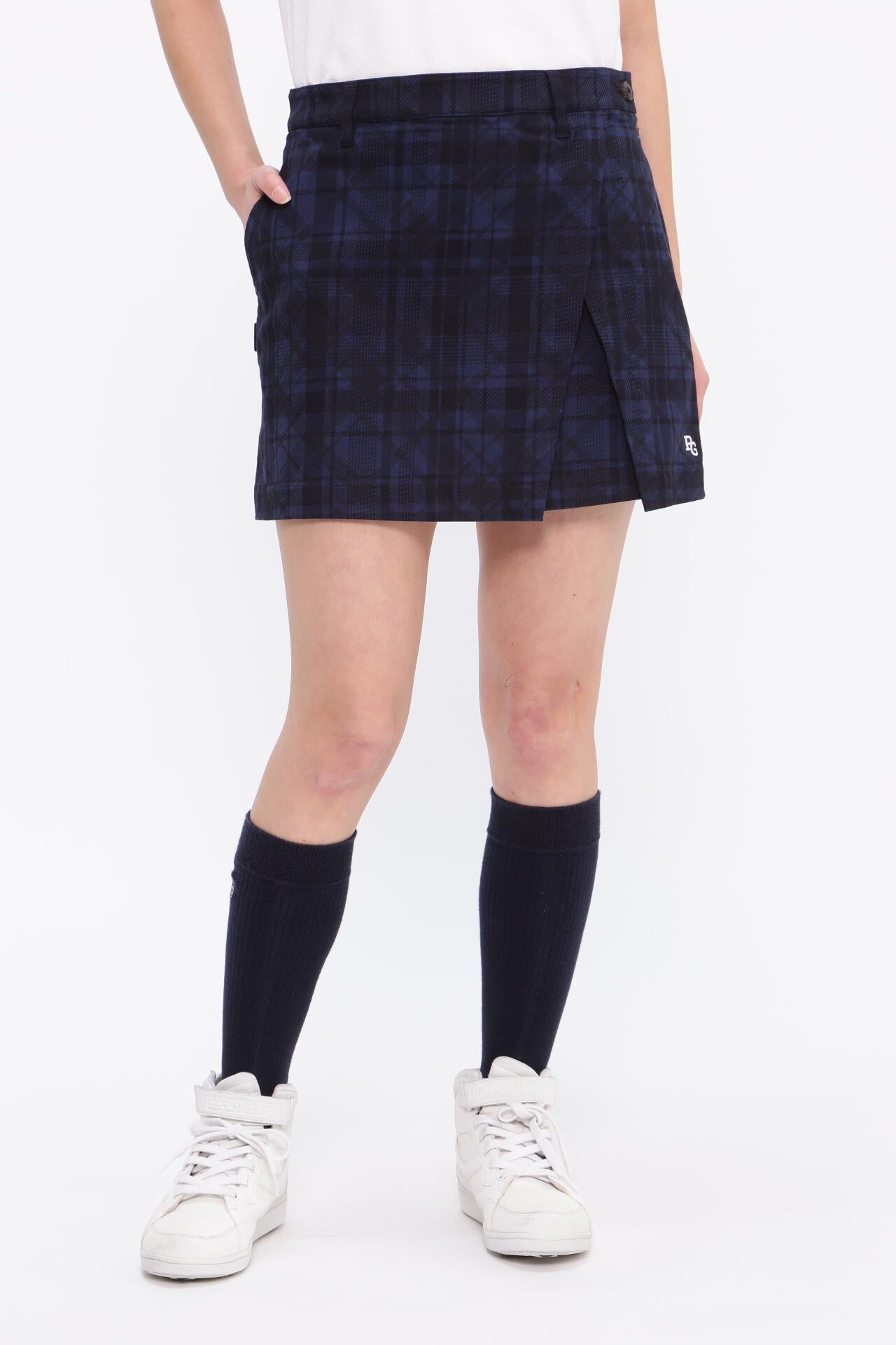 コットンストレッチカルゼチェック×バイヤスチェック柄プリント スカート