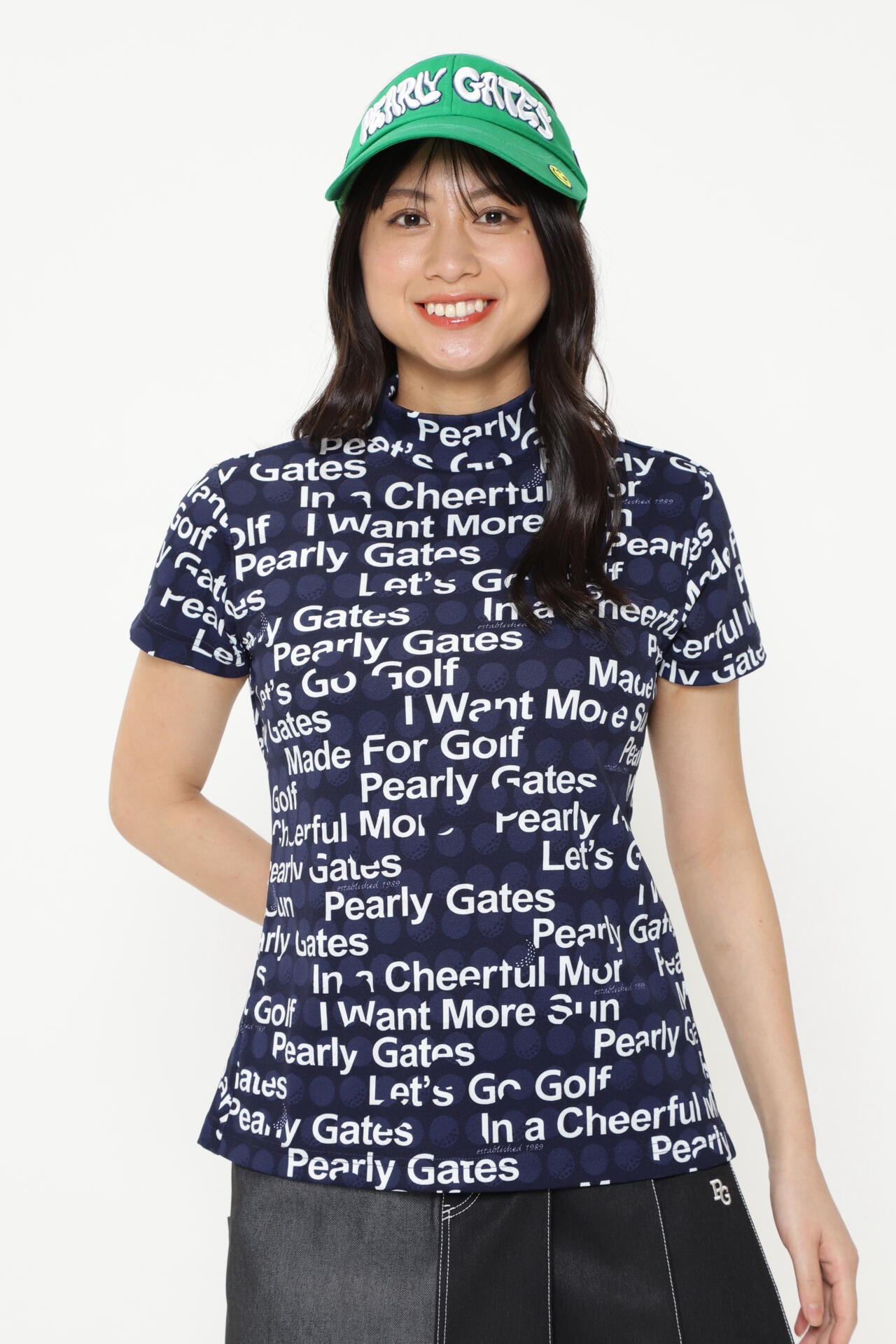 ポリエステルストレッチ半袖ハイネックカットソー <ゴルフボールジャガード>