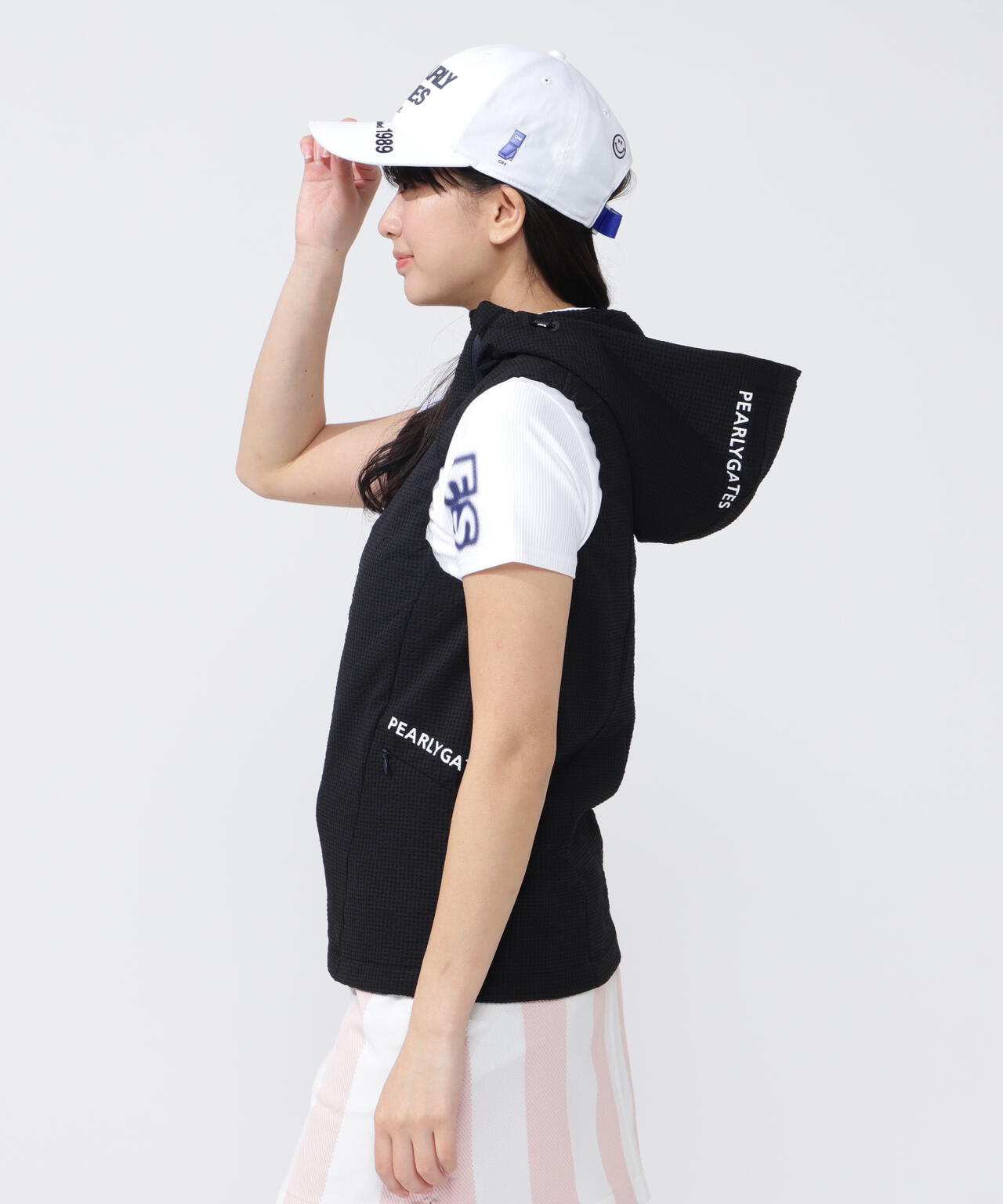 EVALET2WAYギンガム×ストライプフルジップフーディベスト