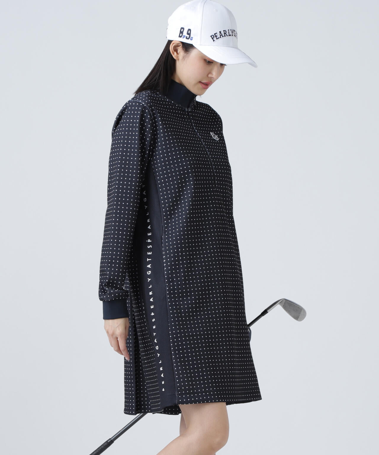 メッシュダンボール ハーフジップアップワンピース <ミニドット柄>