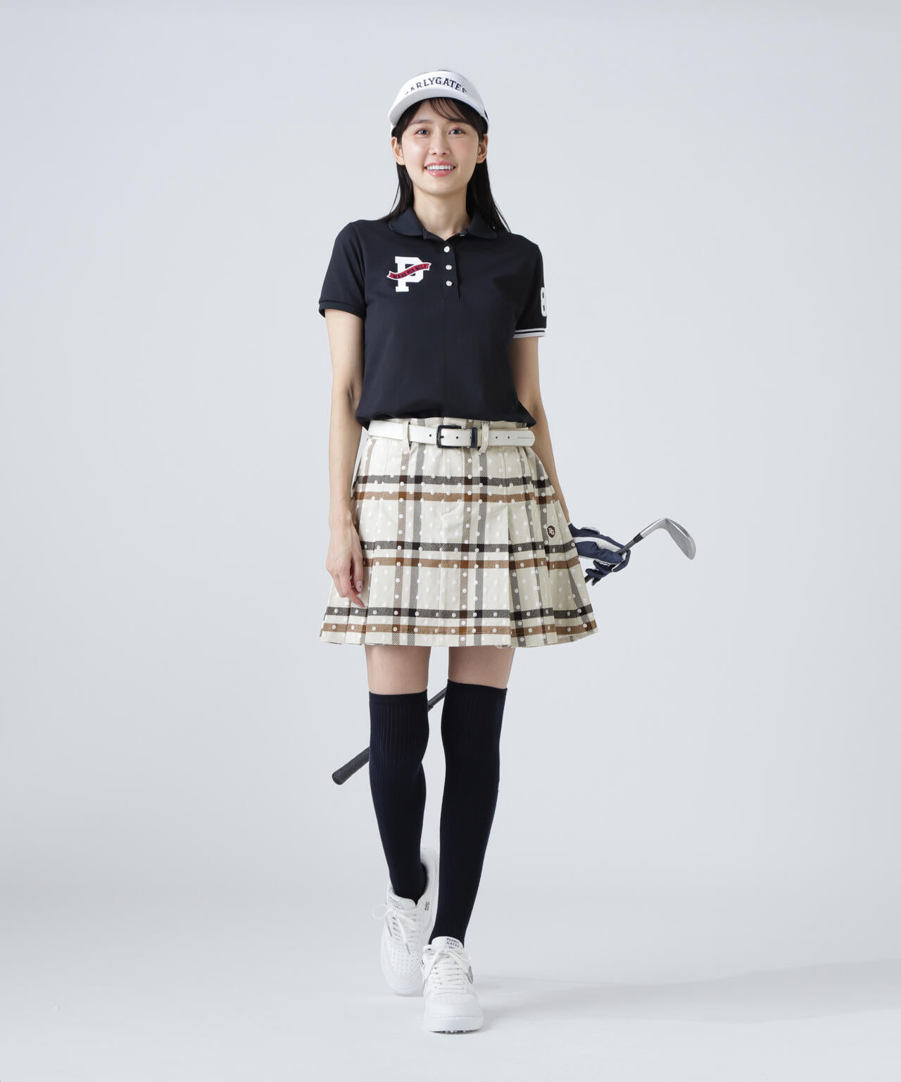 TRストレッチカルゼスカート <チェック×ドット柄>