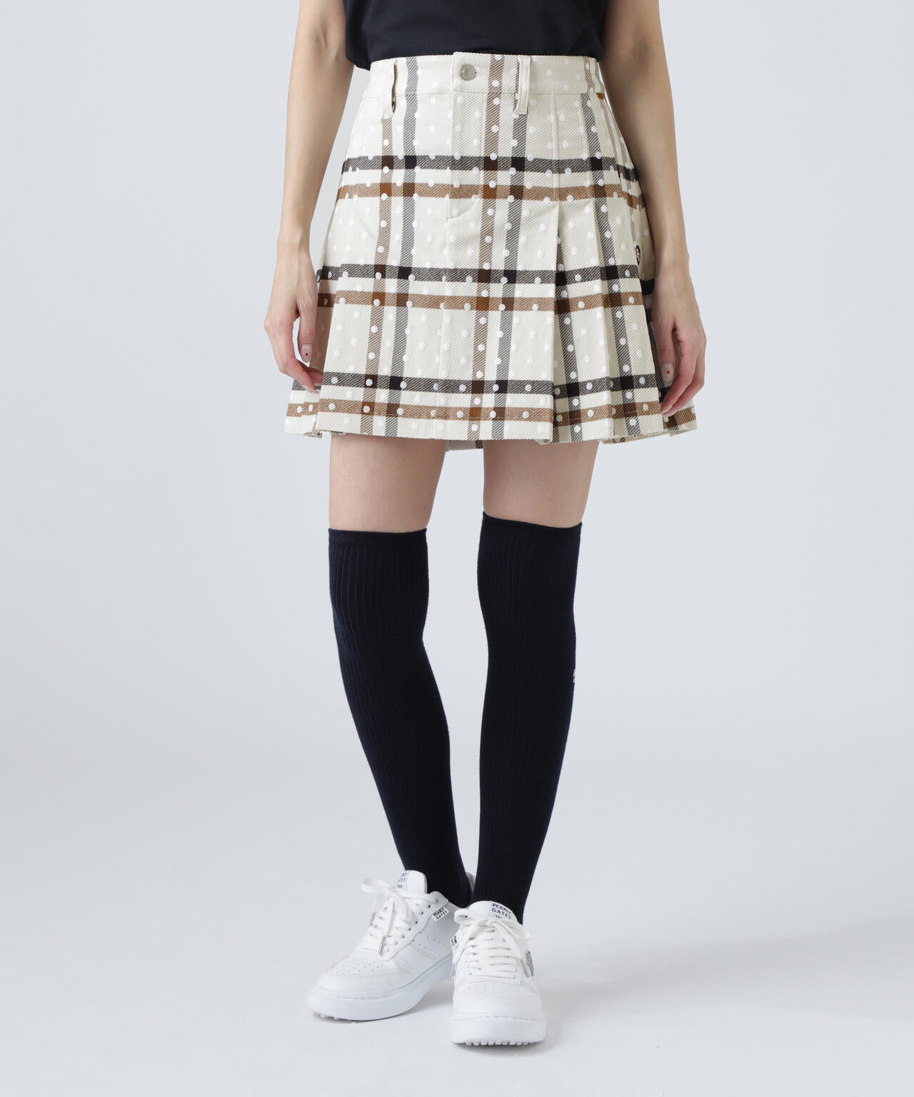 TRストレッチカルゼスカート <チェック×ドット柄>