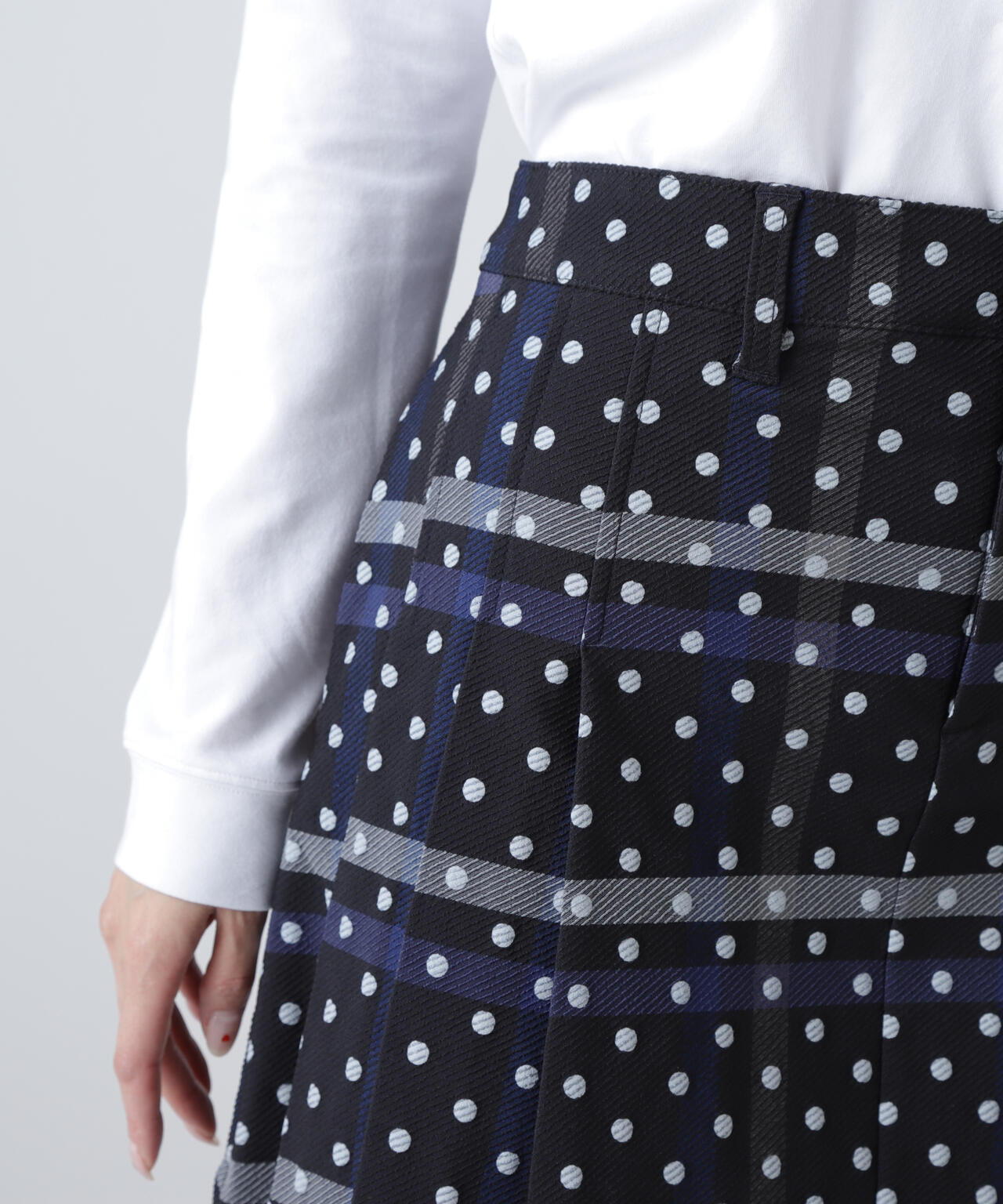 TRストレッチカルゼスカート <チェック×ドット柄>