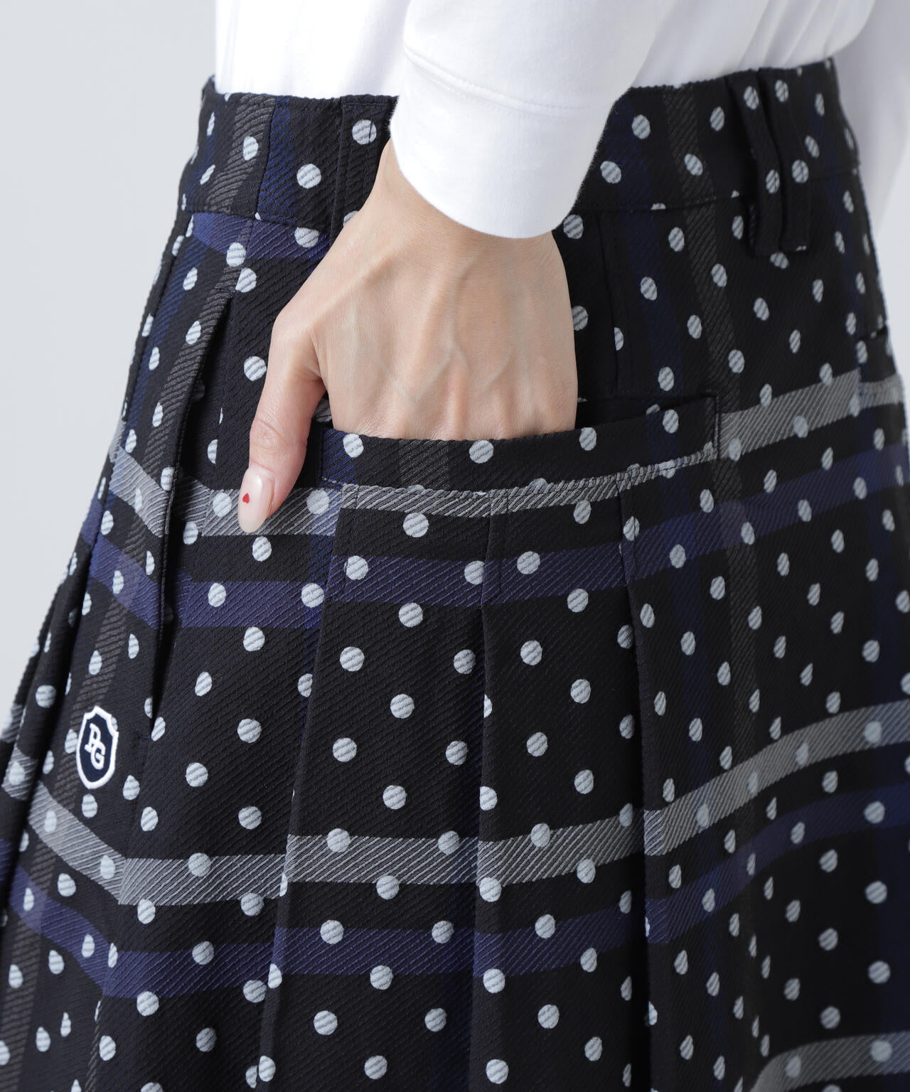 TRストレッチカルゼスカート <チェック×ドット柄>