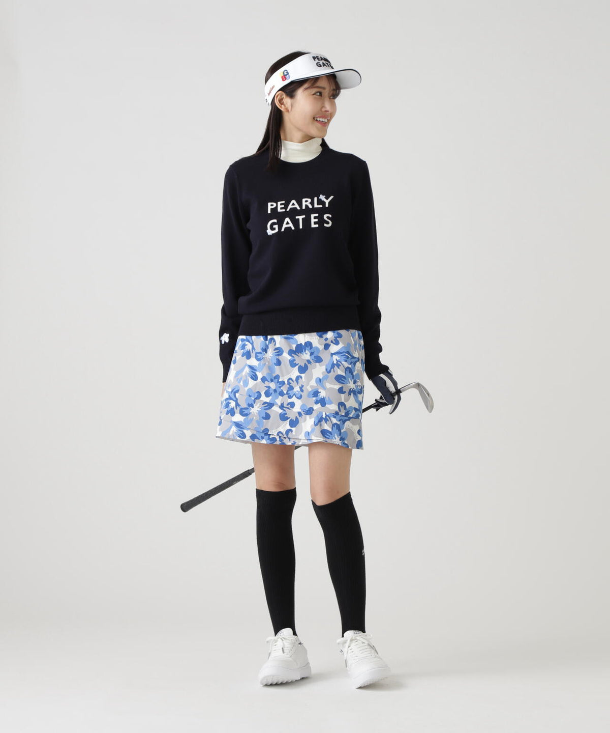 Peストレッチドビー中綿スカート <ラフ花ロゴ小柄>