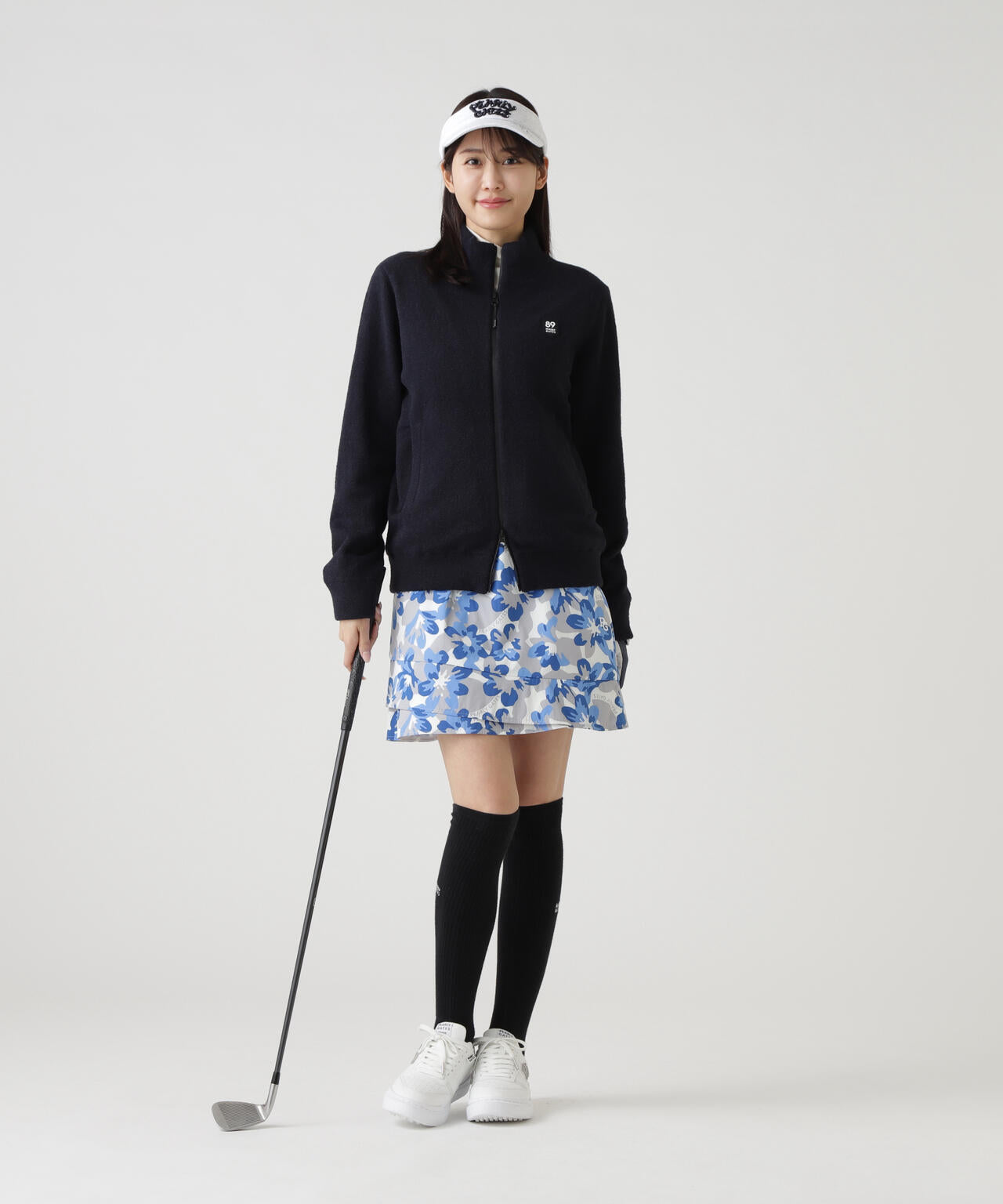 Peストレッチドビー中綿スカート <ラフ花ロゴ小柄>