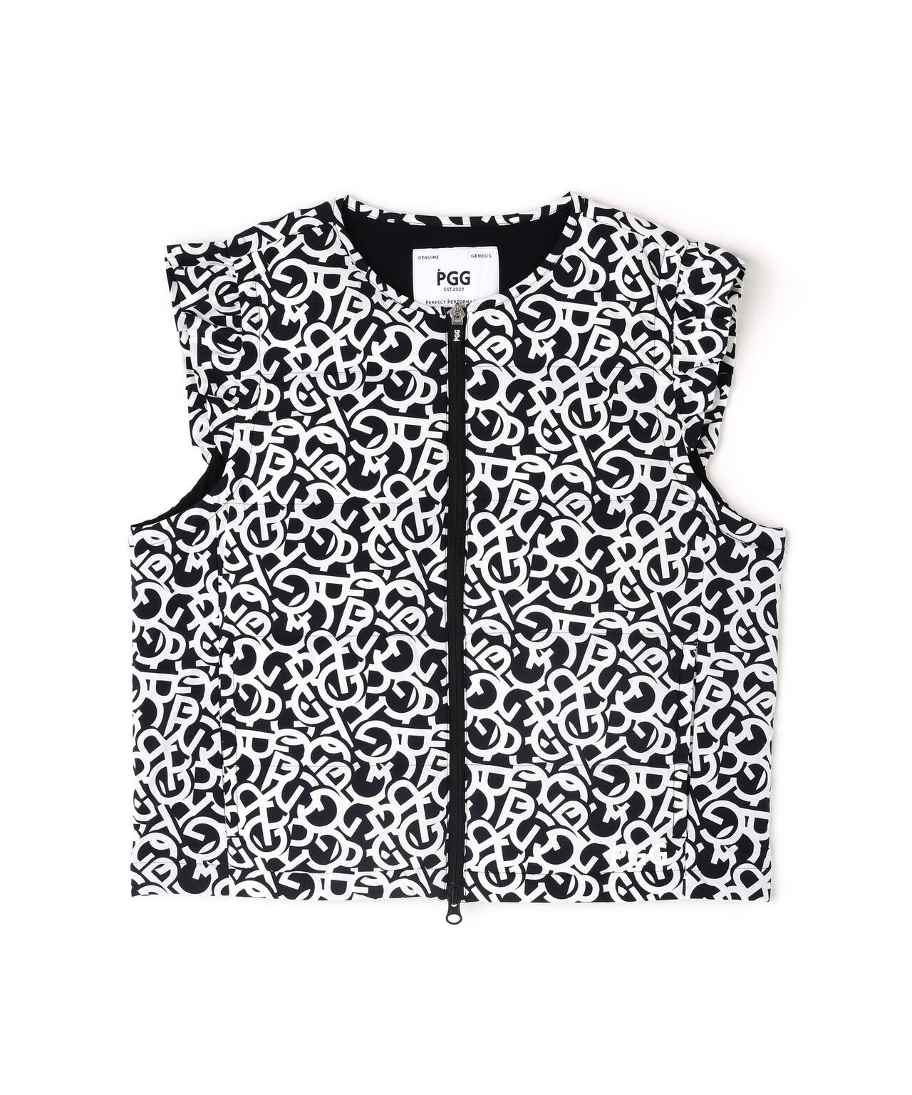 【PGG】【直営店舗&公式オンライン限定】Nyストレッチリップストップフルジップ中綿ベスト <ロゴ総柄> (LADIES)