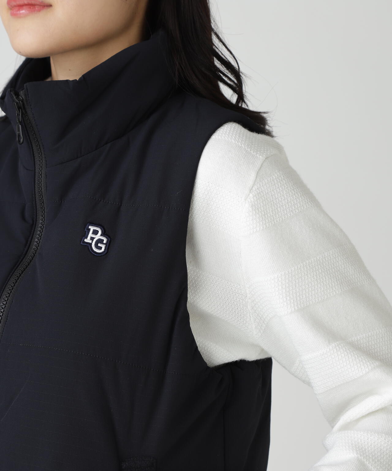 合繊×フリース片面起毛 中綿フルジップアップベスト