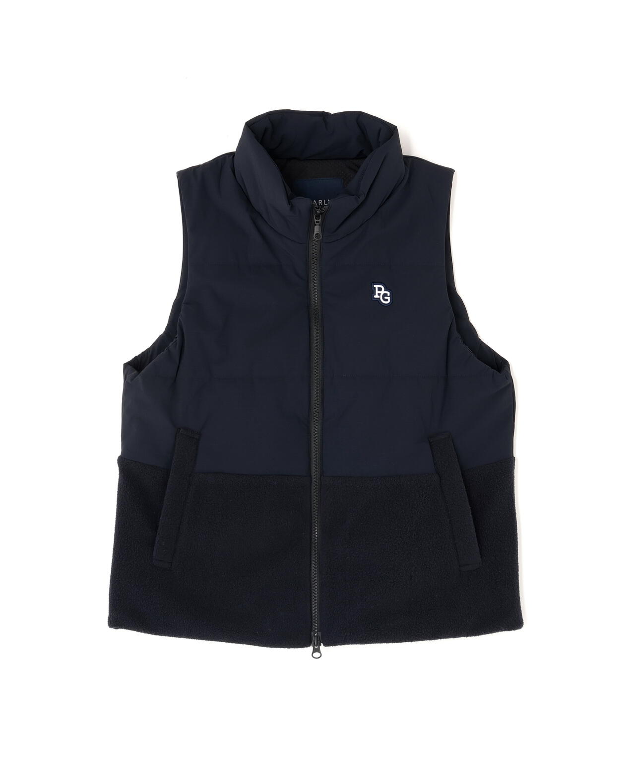 合繊×フリース片面起毛 中綿フルジップアップベスト