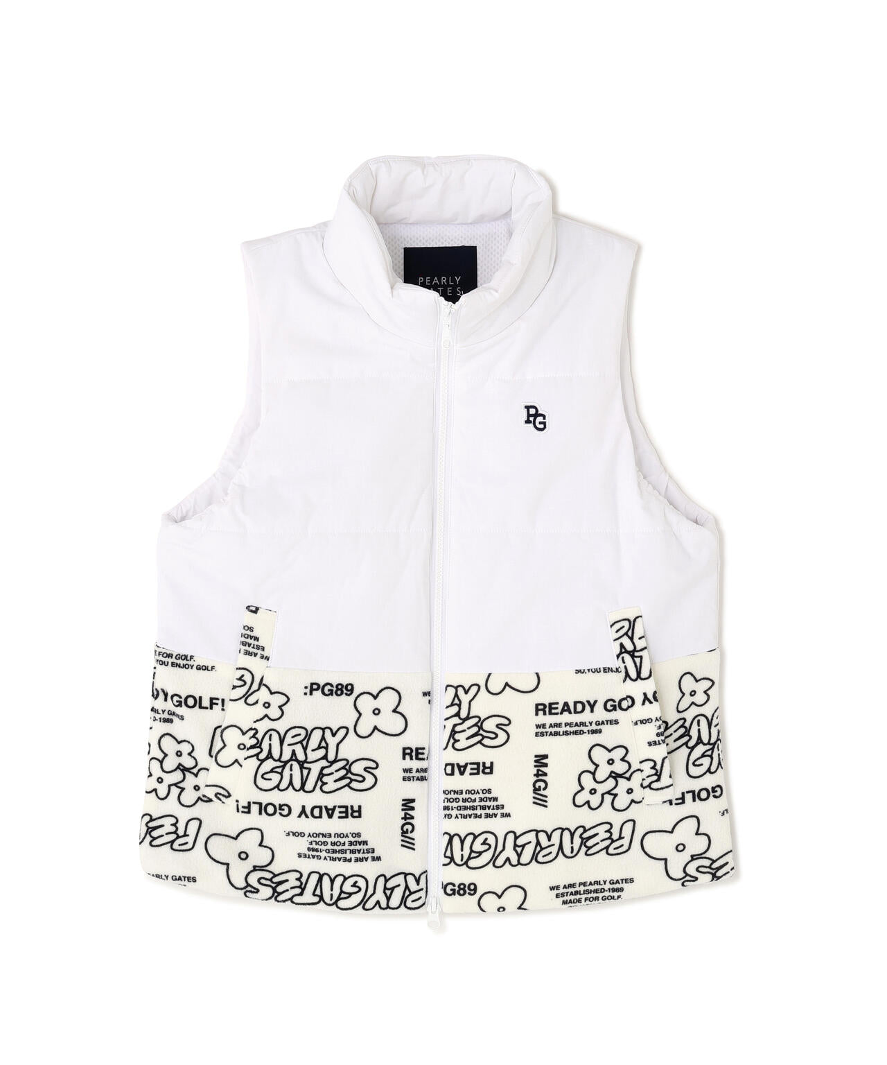 合繊×フリース片面起毛中綿フルジップアップベスト <ストリート花柄>