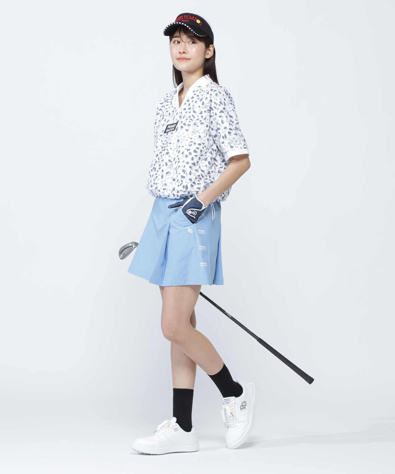 格子ジャージ半袖スキッパーポロシャツ <ヒョウ柄>