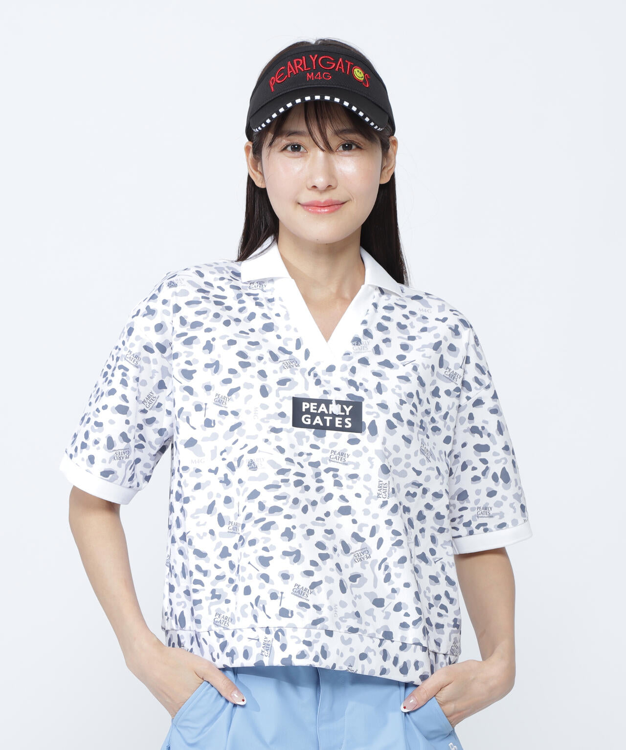 格子ジャージ半袖スキッパーポロシャツ <ヒョウ柄>