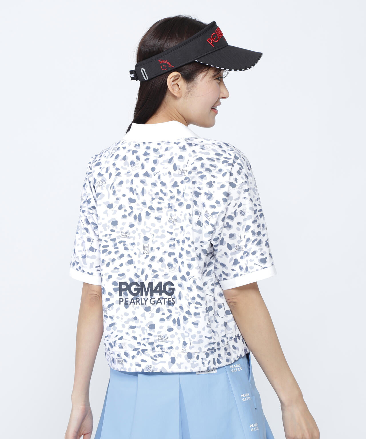 格子ジャージ半袖スキッパーポロシャツ <ヒョウ柄>