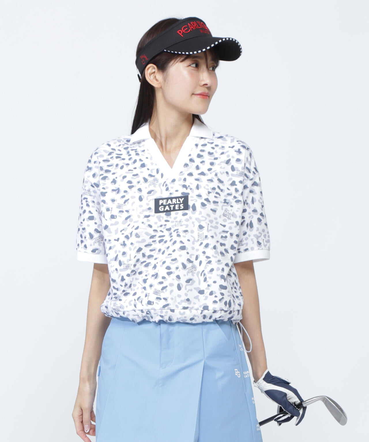 格子ジャージ半袖スキッパーポロシャツ <ヒョウ柄>