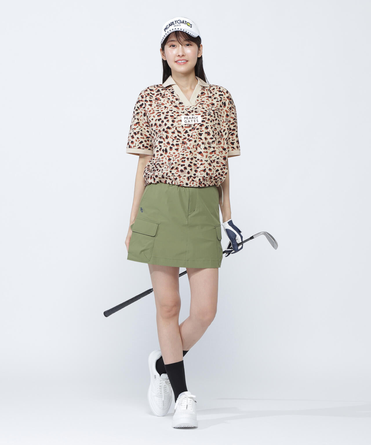 格子ジャージ半袖スキッパーポロシャツ <ヒョウ柄>