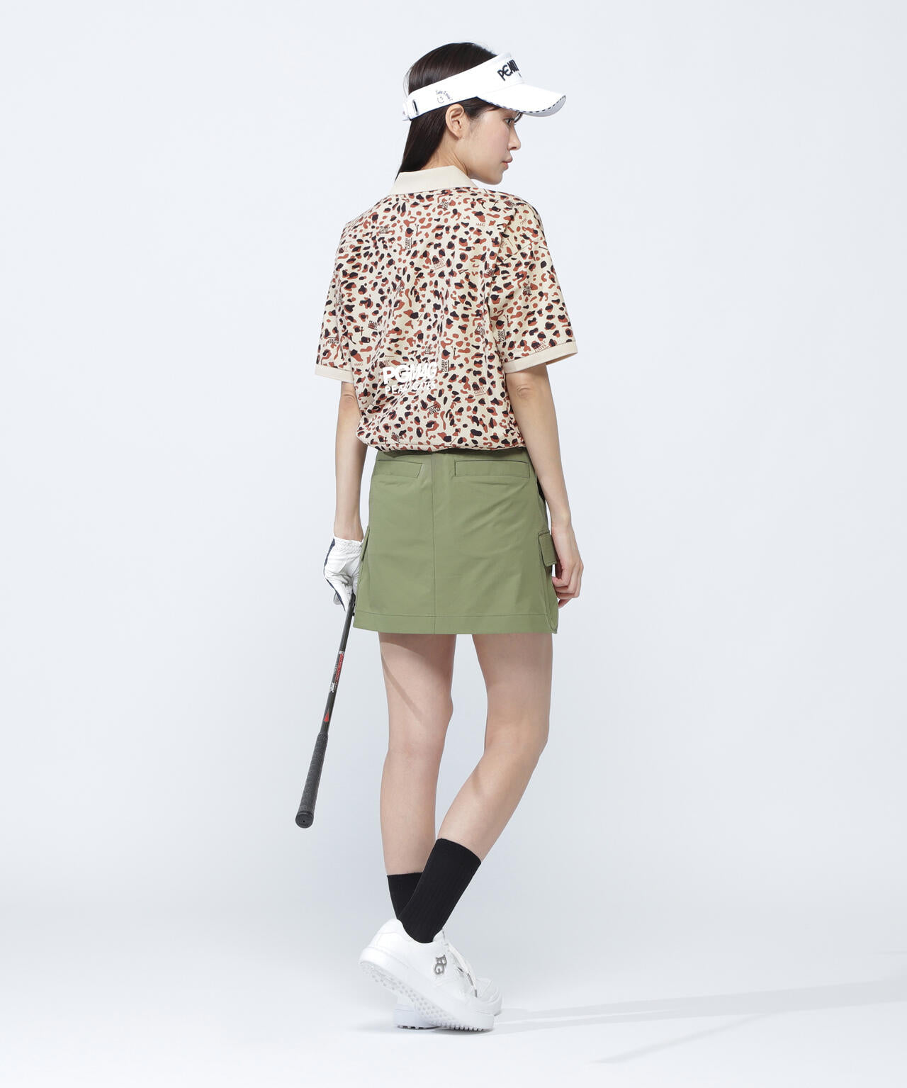 格子ジャージ半袖スキッパーポロシャツ <ヒョウ柄>