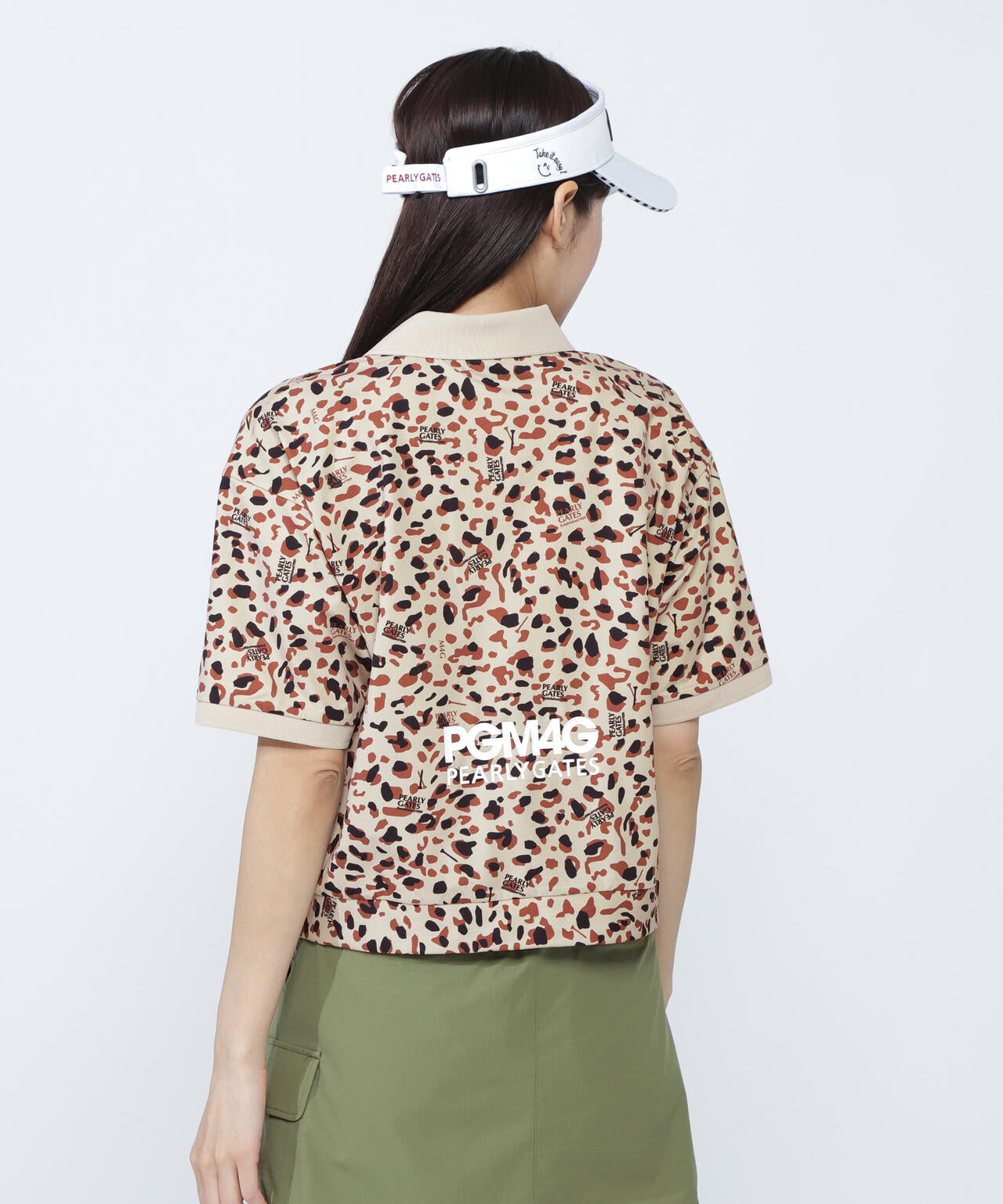 格子ジャージ半袖スキッパーポロシャツ <ヒョウ柄>