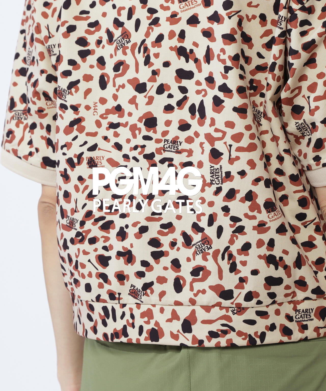 格子ジャージ半袖スキッパーポロシャツ <ヒョウ柄>