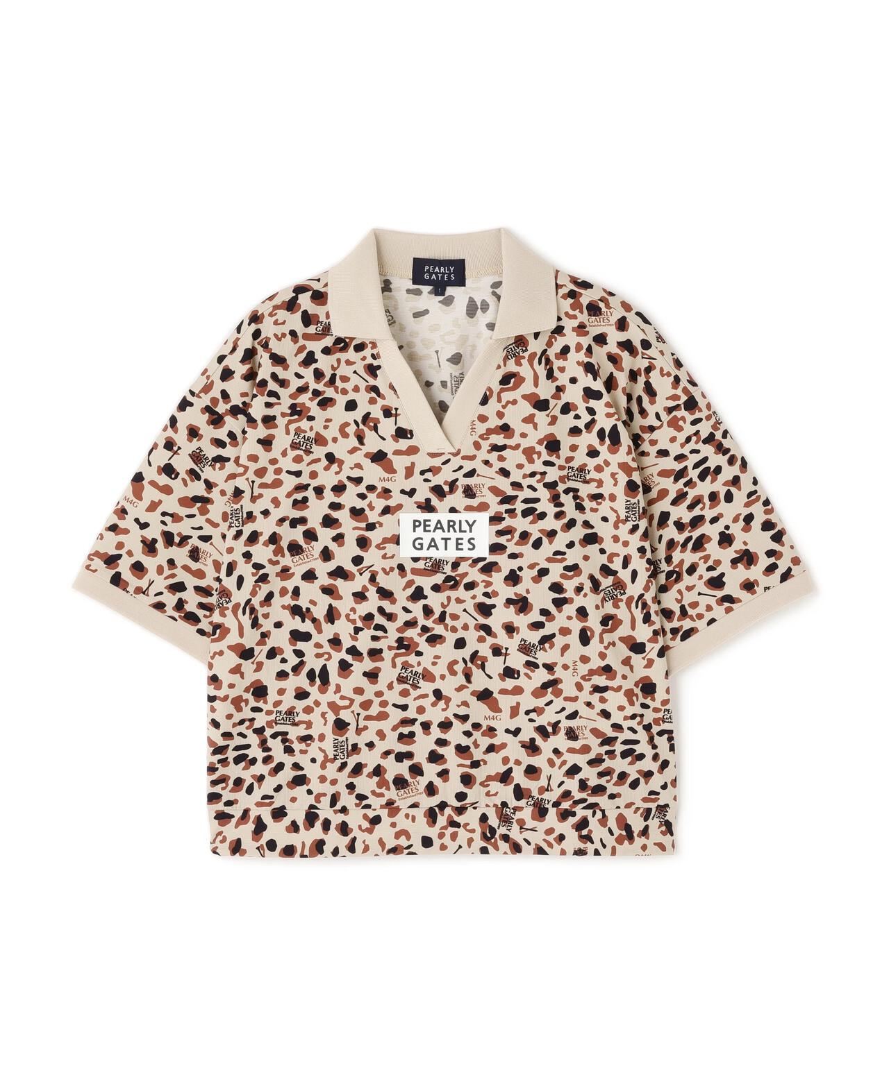 格子ジャージ半袖スキッパーポロシャツ <ヒョウ柄>