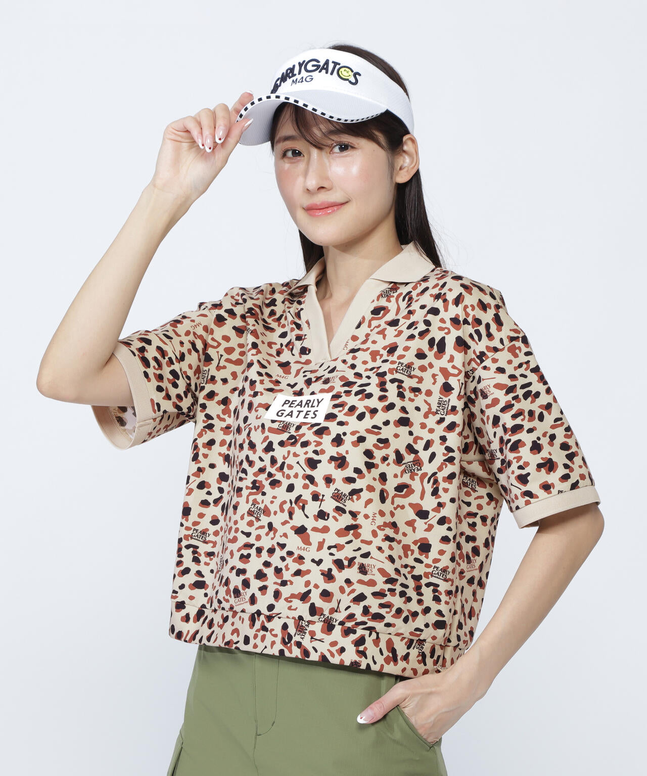 格子ジャージ半袖スキッパーポロシャツ <ヒョウ柄>