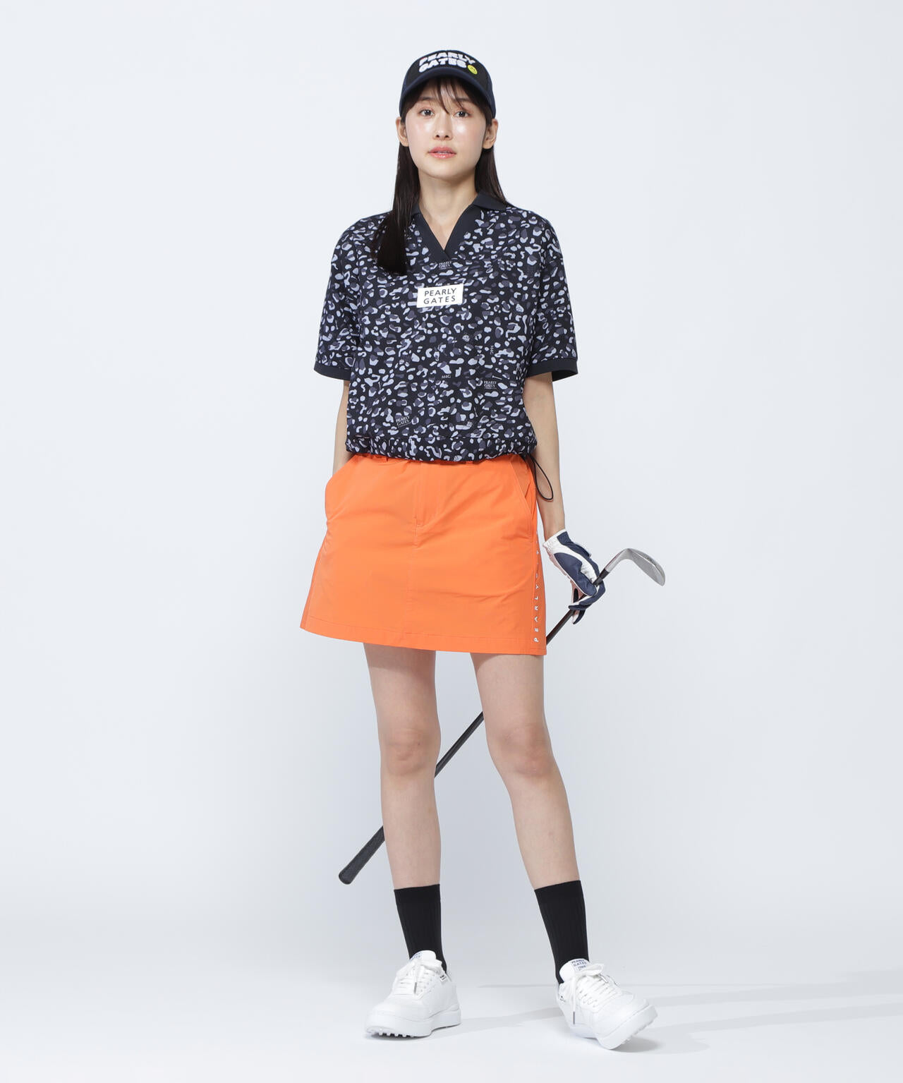 格子ジャージ半袖スキッパーポロシャツ <ヒョウ柄>