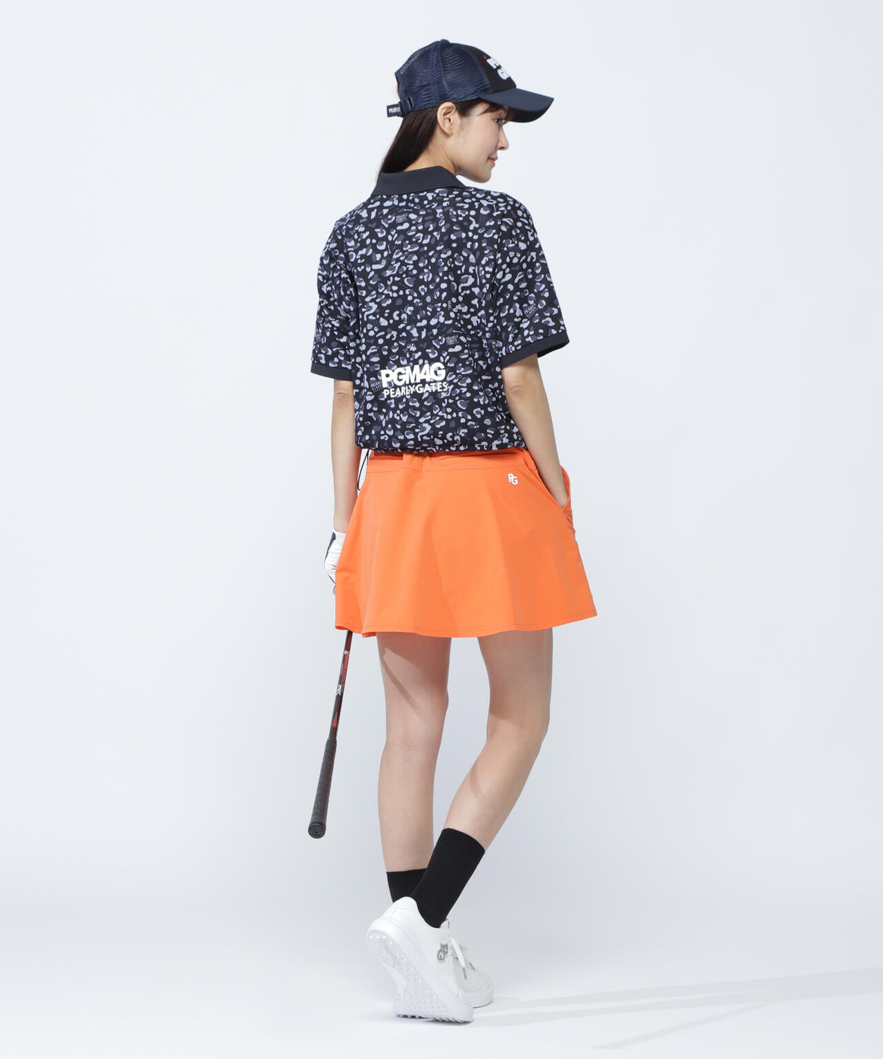 格子ジャージ半袖スキッパーポロシャツ <ヒョウ柄>