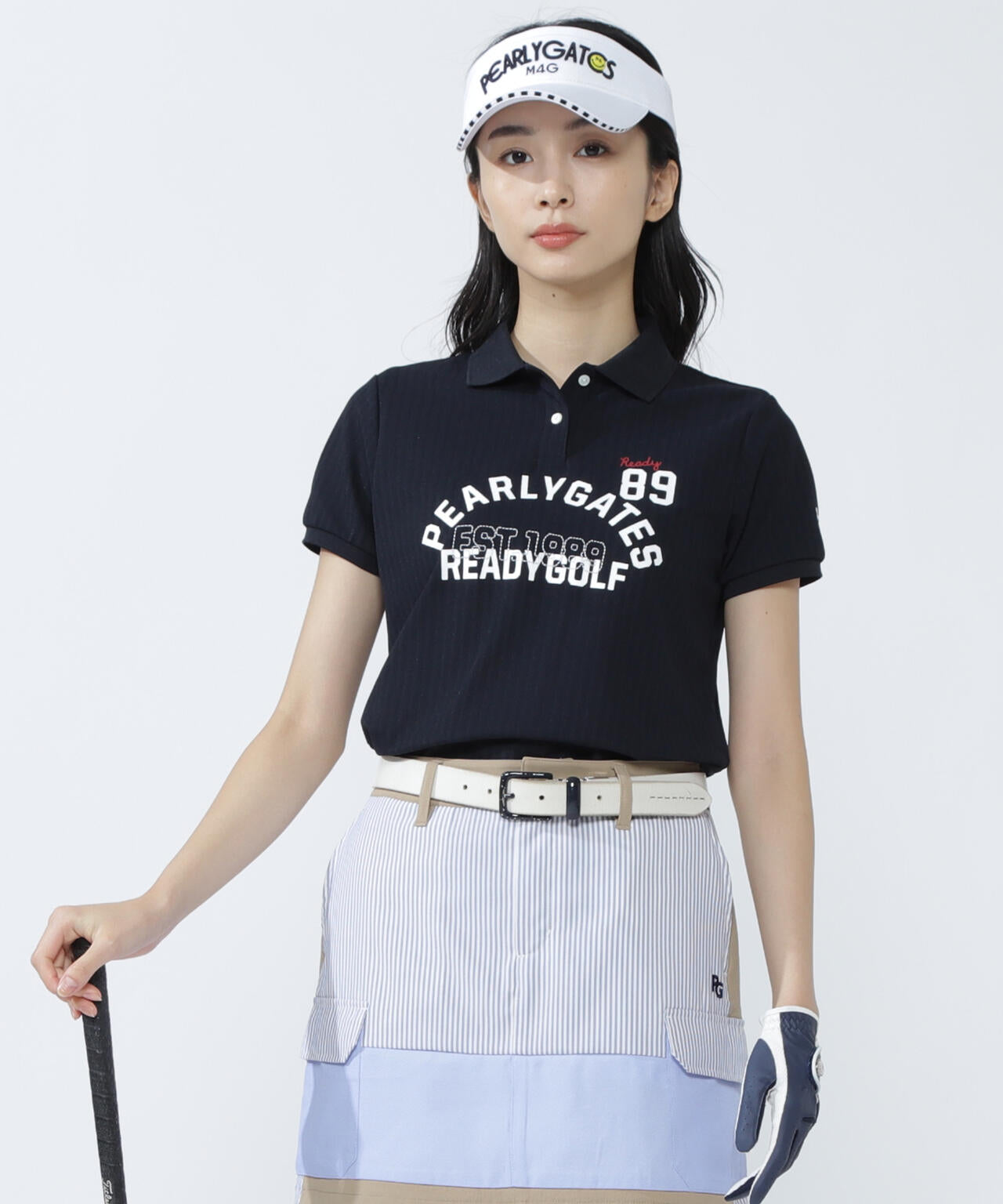 裏カノコストライプ調半袖ポロシャツ