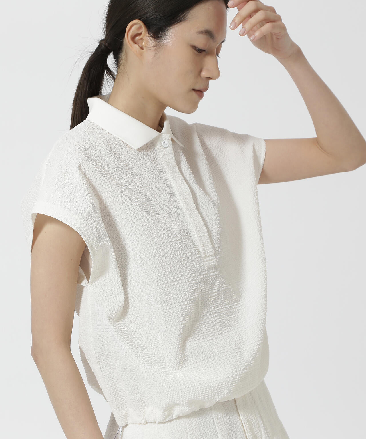 【PGG】【直営店舗&公式オンライン限定】Peストレッチサッカーフレンチスリーブポロシャツ (LADIES)