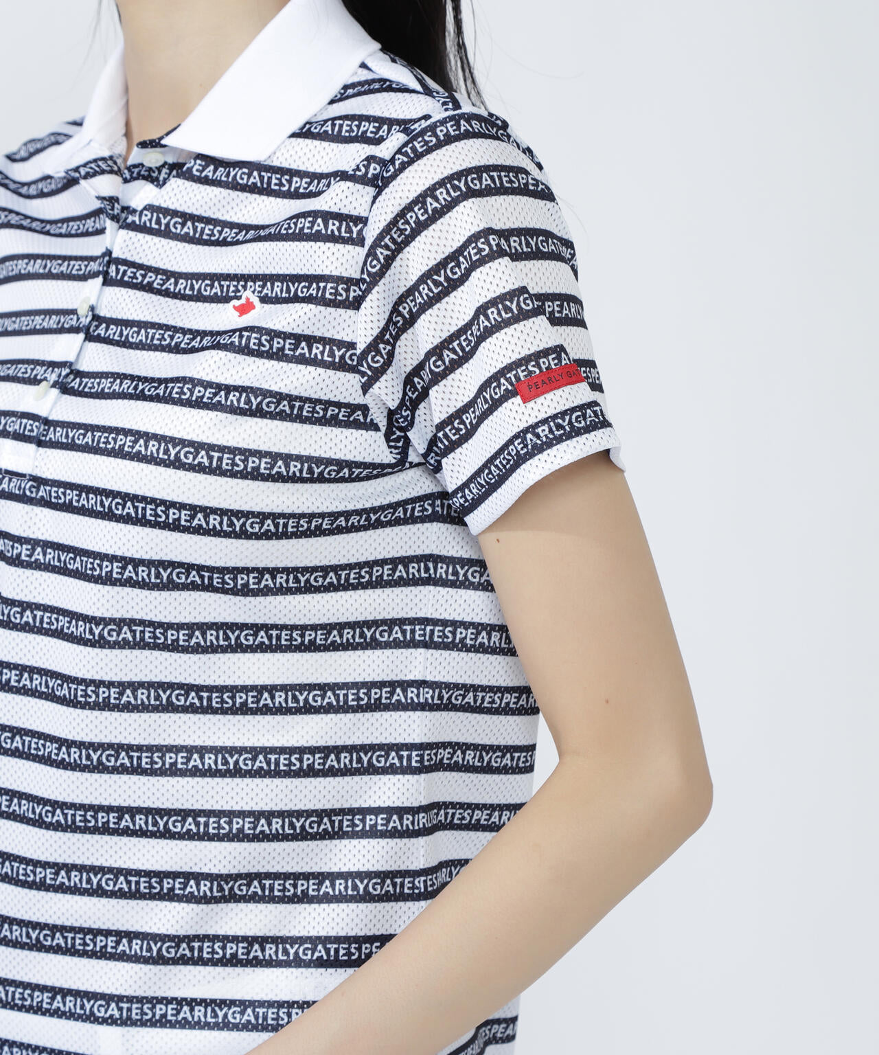 KAZEメッシュ半袖ポロシャツ <ロゴボーダー柄>