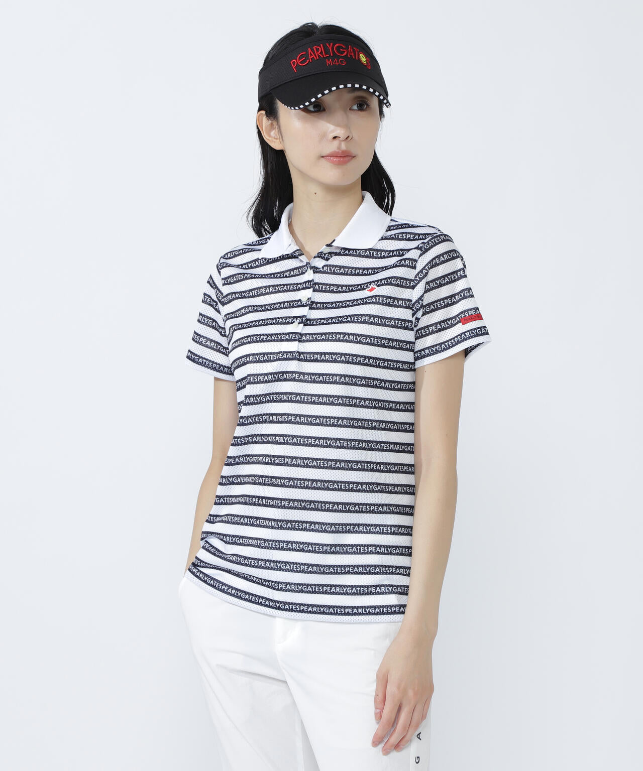 KAZEメッシュ半袖ポロシャツ <ロゴボーダー柄>