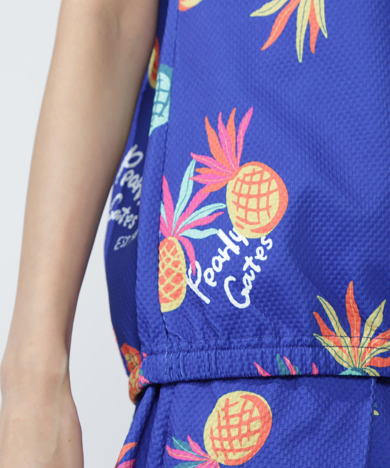 46G75d PBTドビーポロシャツ <パイナップルアート柄>