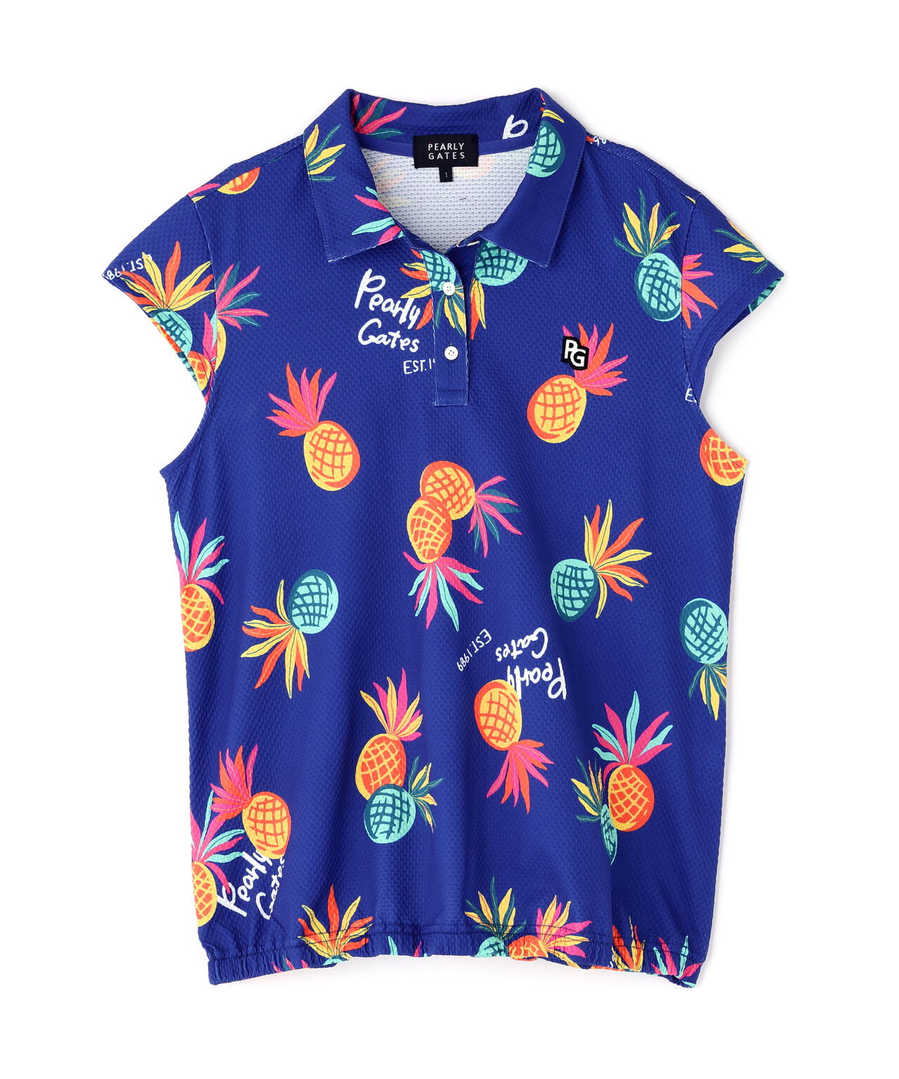 46G75d PBTドビーポロシャツ <パイナップルアート柄>