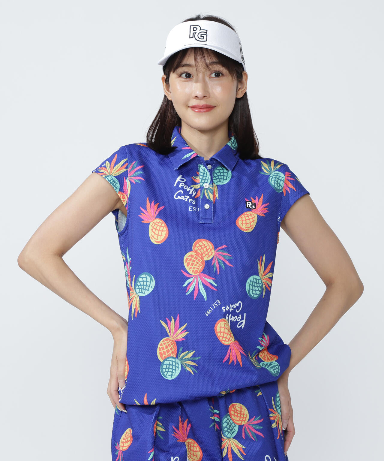 46G75d PBTドビーポロシャツ <パイナップルアート柄>
