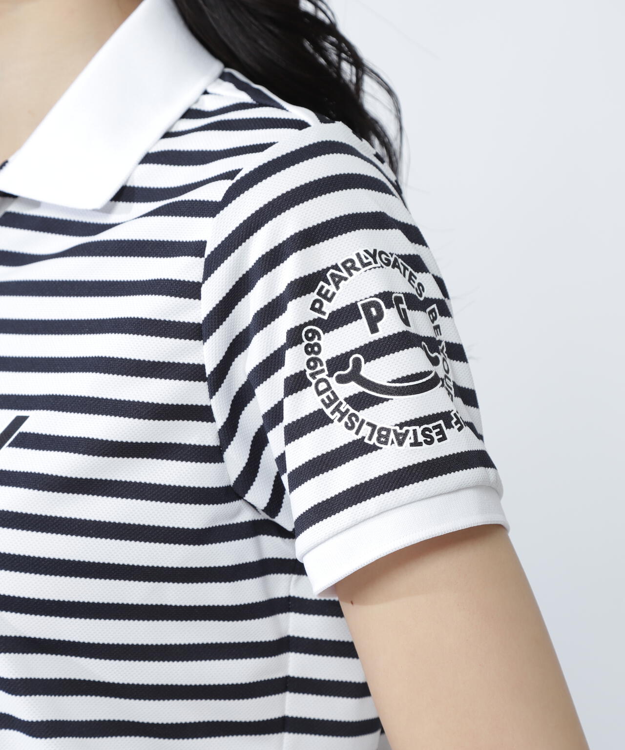 【PG is PG】 ハイゲージストレッチBOXカノコ半袖ポロシャツ <ボーダー柄>