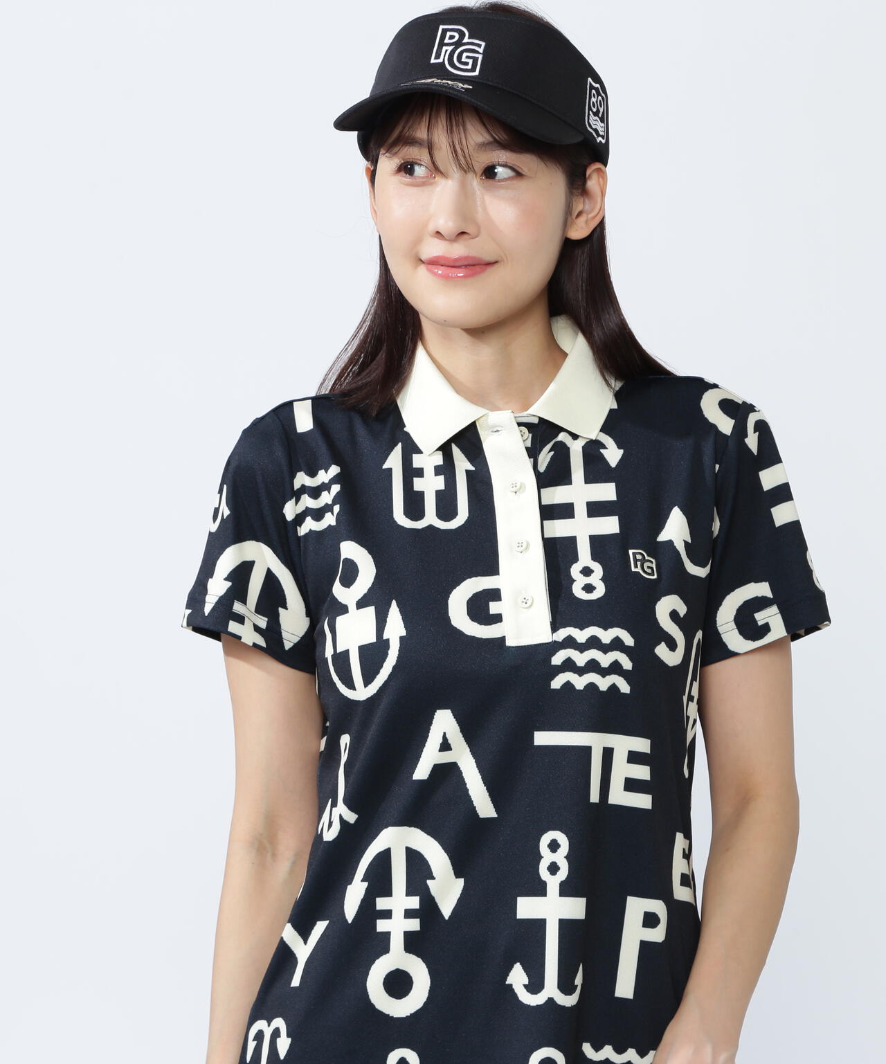 梨地半袖ポロシャツ <アンカーロゴ総柄>