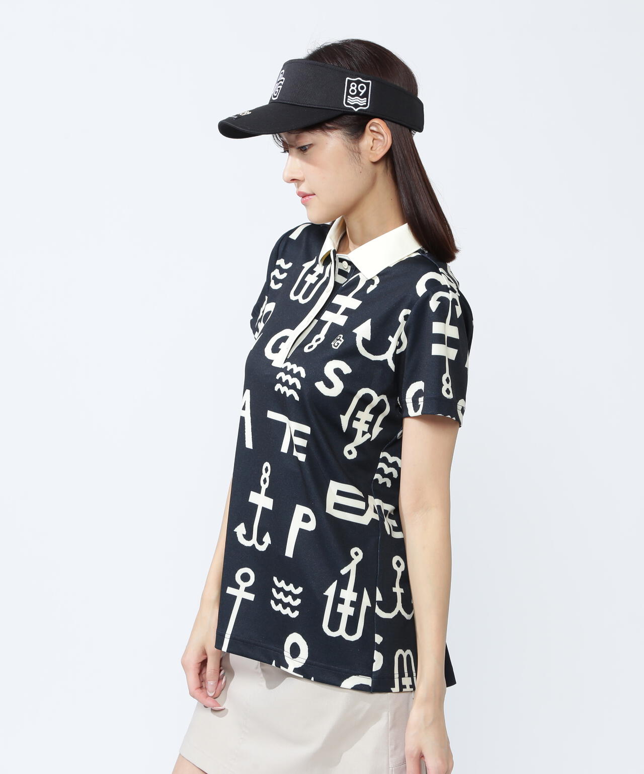 梨地半袖ポロシャツ <アンカーロゴ総柄>