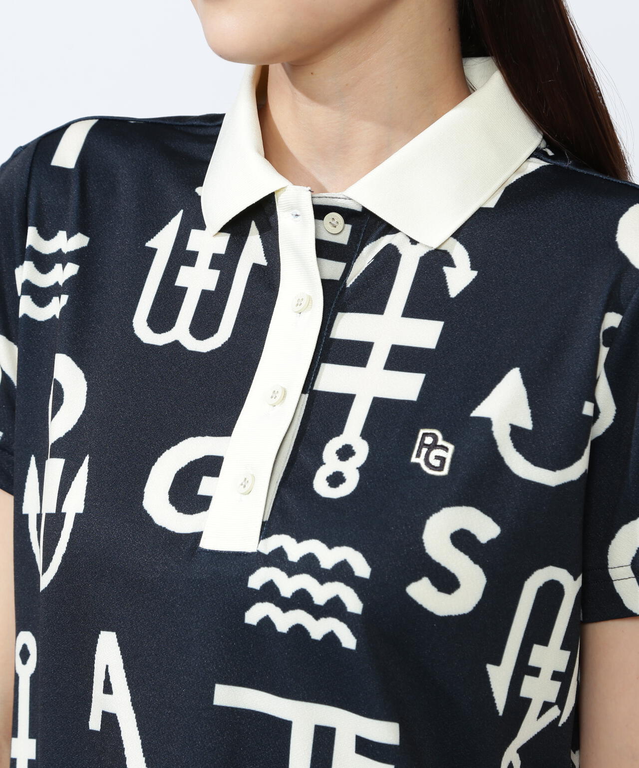 梨地半袖ポロシャツ <アンカーロゴ総柄>