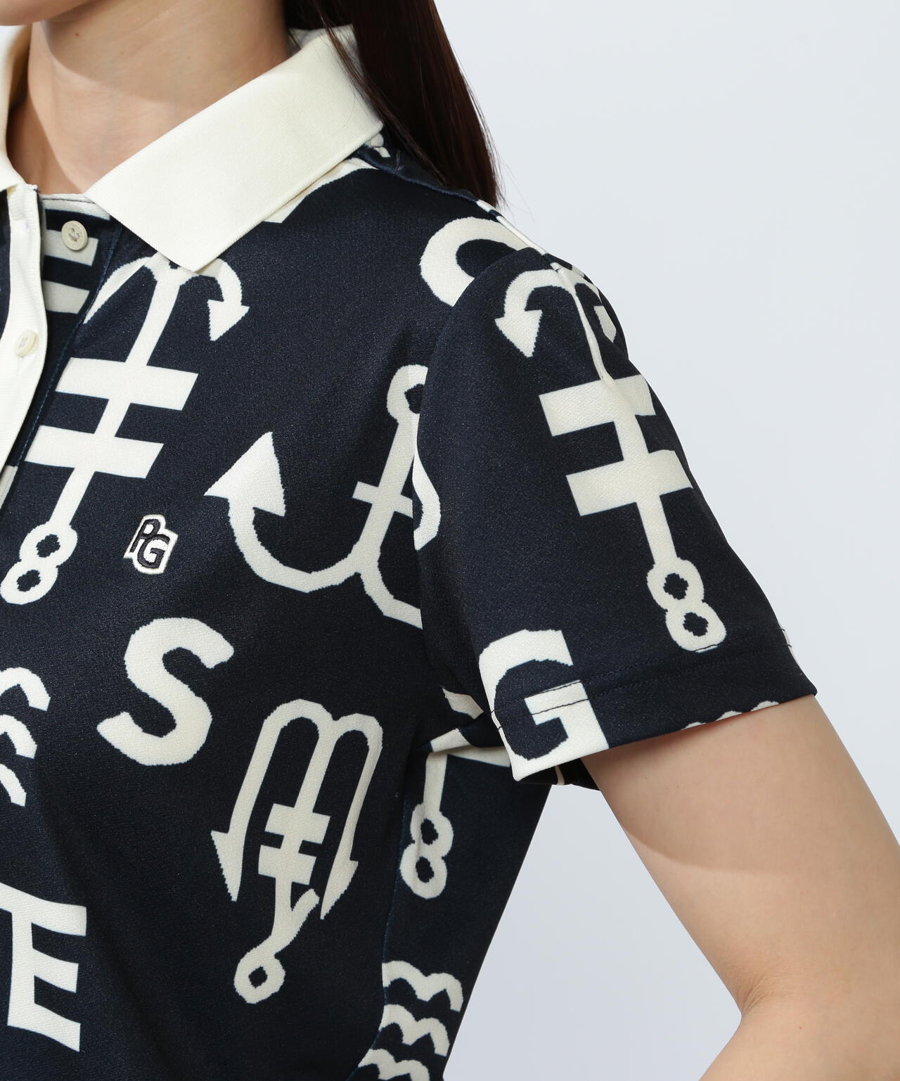 梨地半袖ポロシャツ <アンカーロゴ総柄>