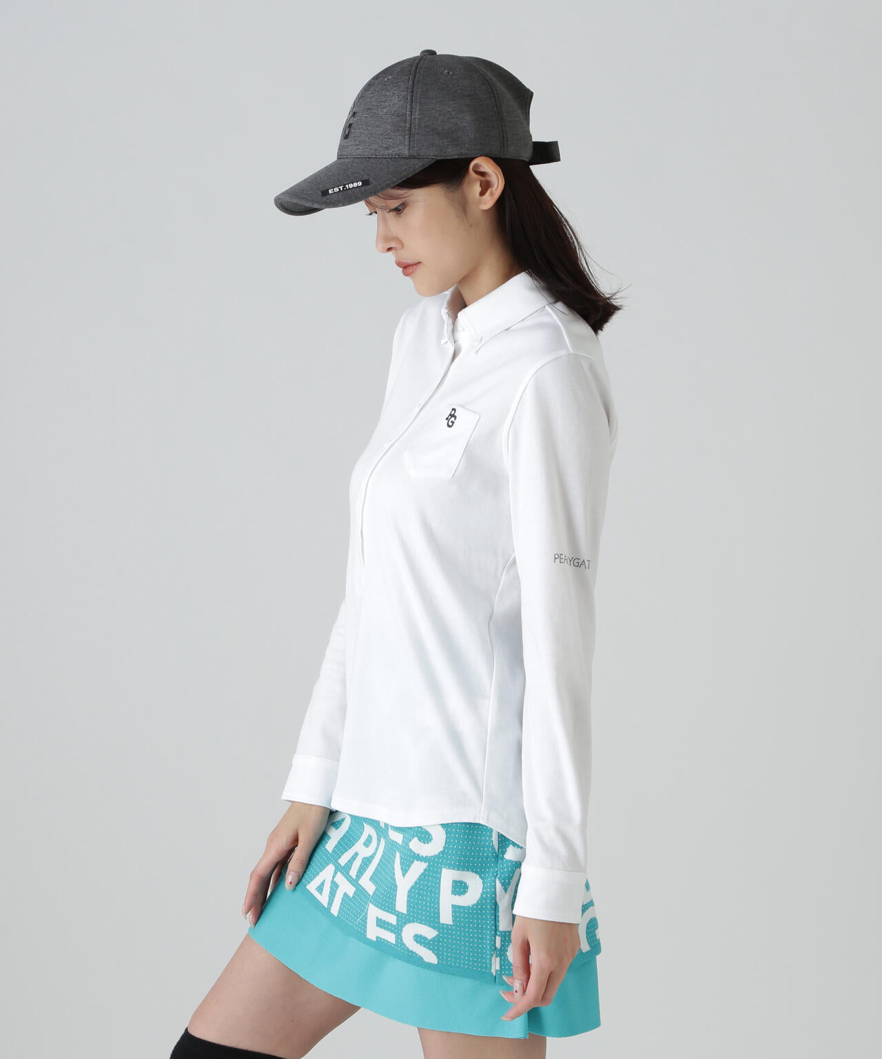 TCドットジャガード長袖ボタンダウンカットソー